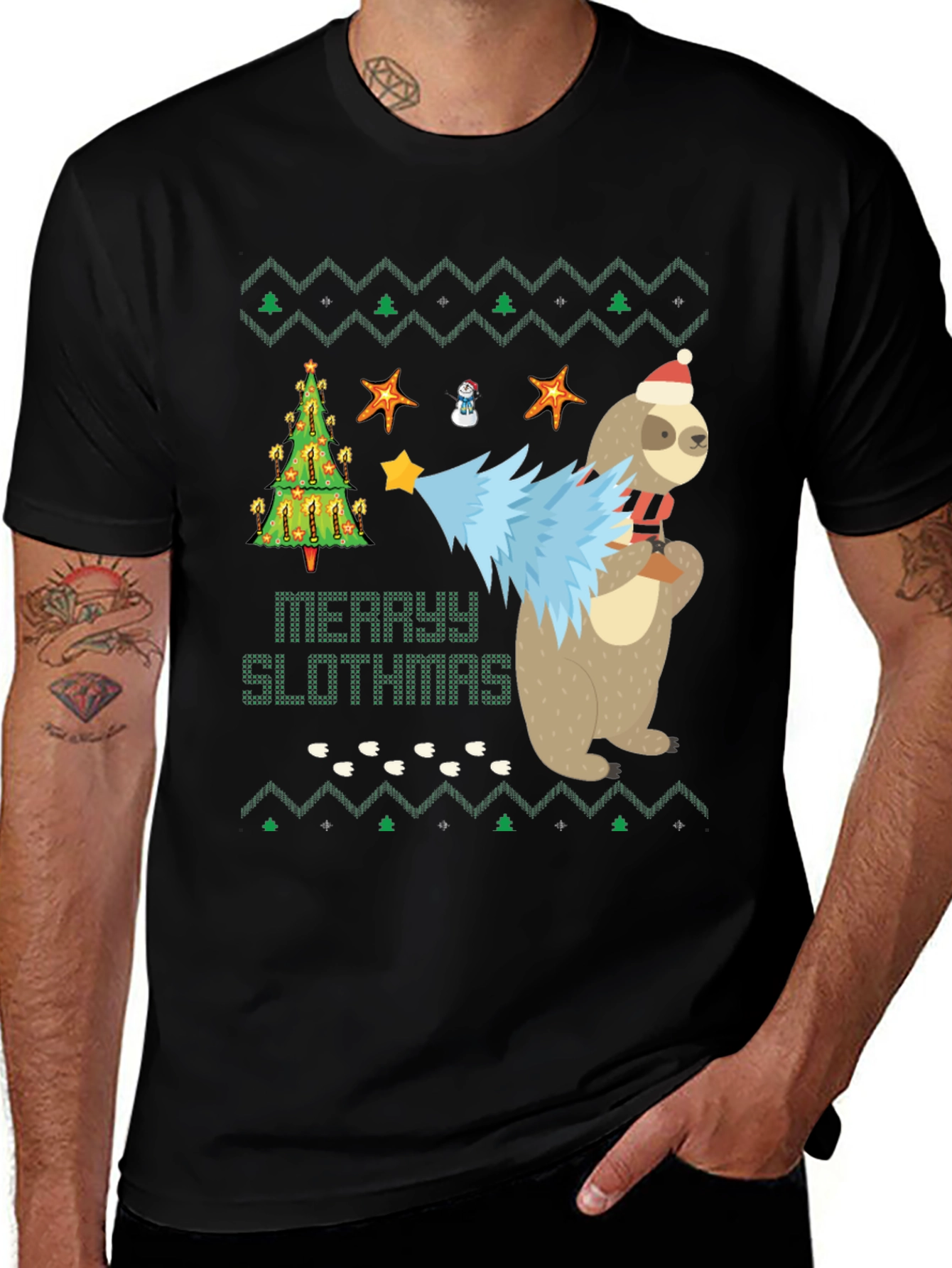 Variant 3 of Merry Slothmas Graphic Tee - Funny Holiday Sloth Shirt