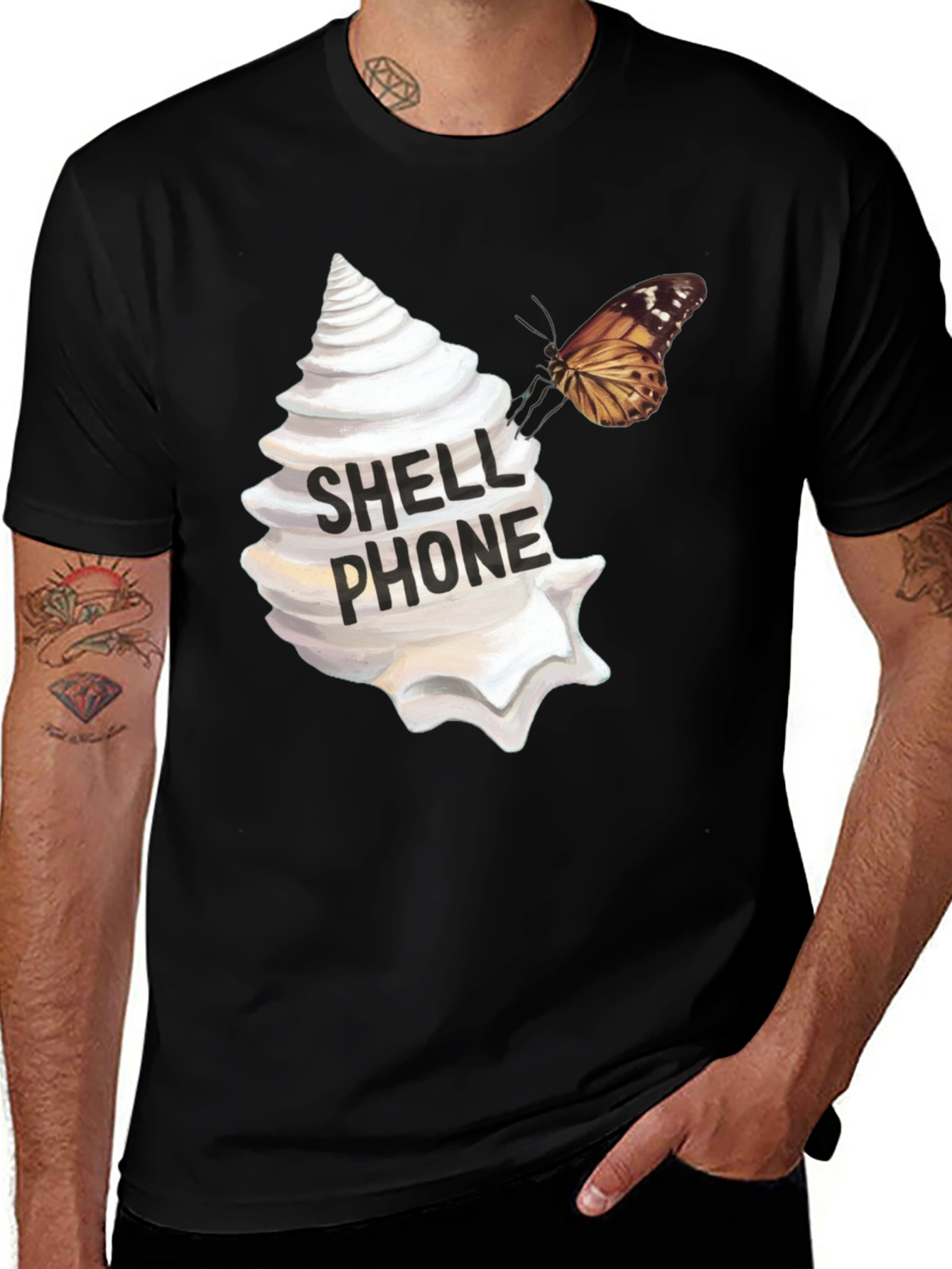 Variant 7 of Shell Phone Graphic Tee - Unique Butterfly Design