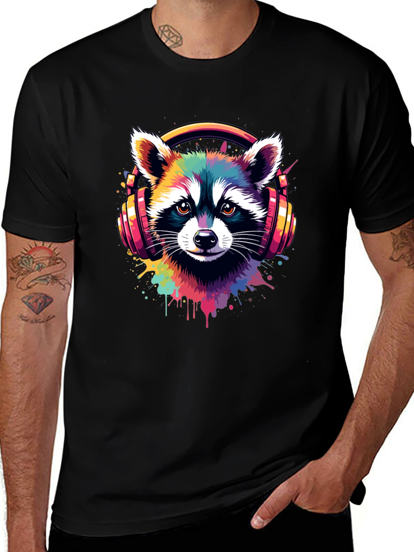 Variant 9 of Raccoon DJ Graphic Tee - Cool Colorful Design