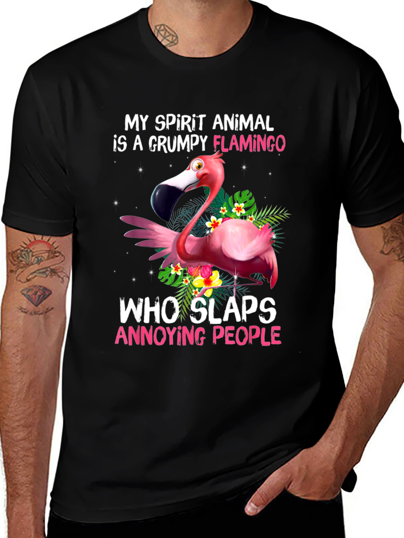 Variant 9 of Grumpy Flamingo T-Shirt - Slaps Annoying People!