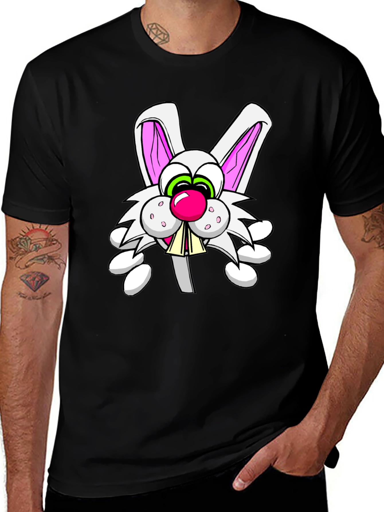Variant 10 of Cartoon Rabbit Graphic Black T-Shirt