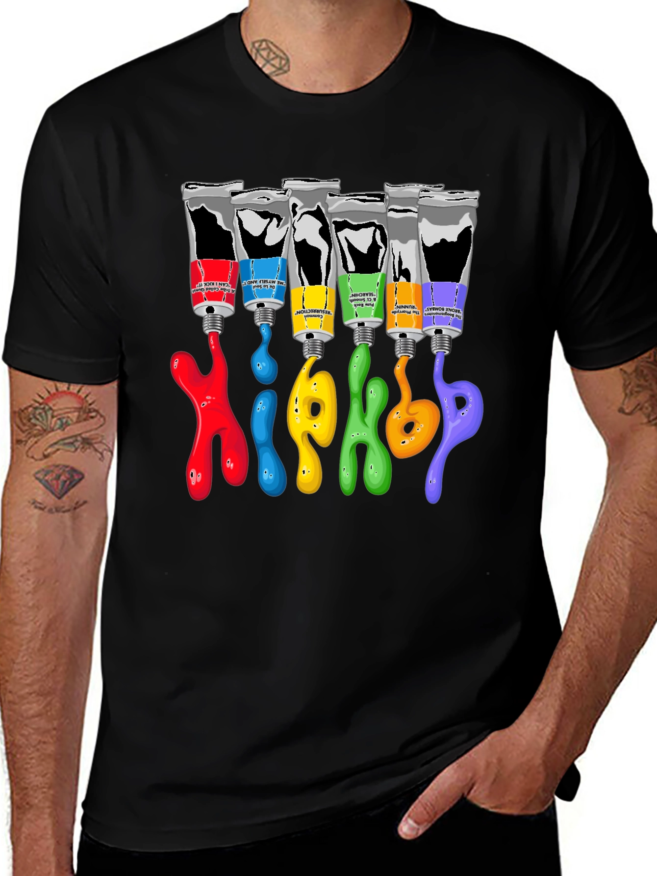 Variant 7 of Colorful Paint Tube Graphic Tee - Hip Hop Style