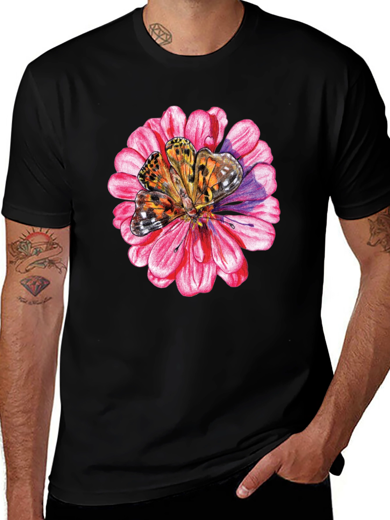 Variant 11 of Butterfly on Pink Flower Graphic T-Shirt