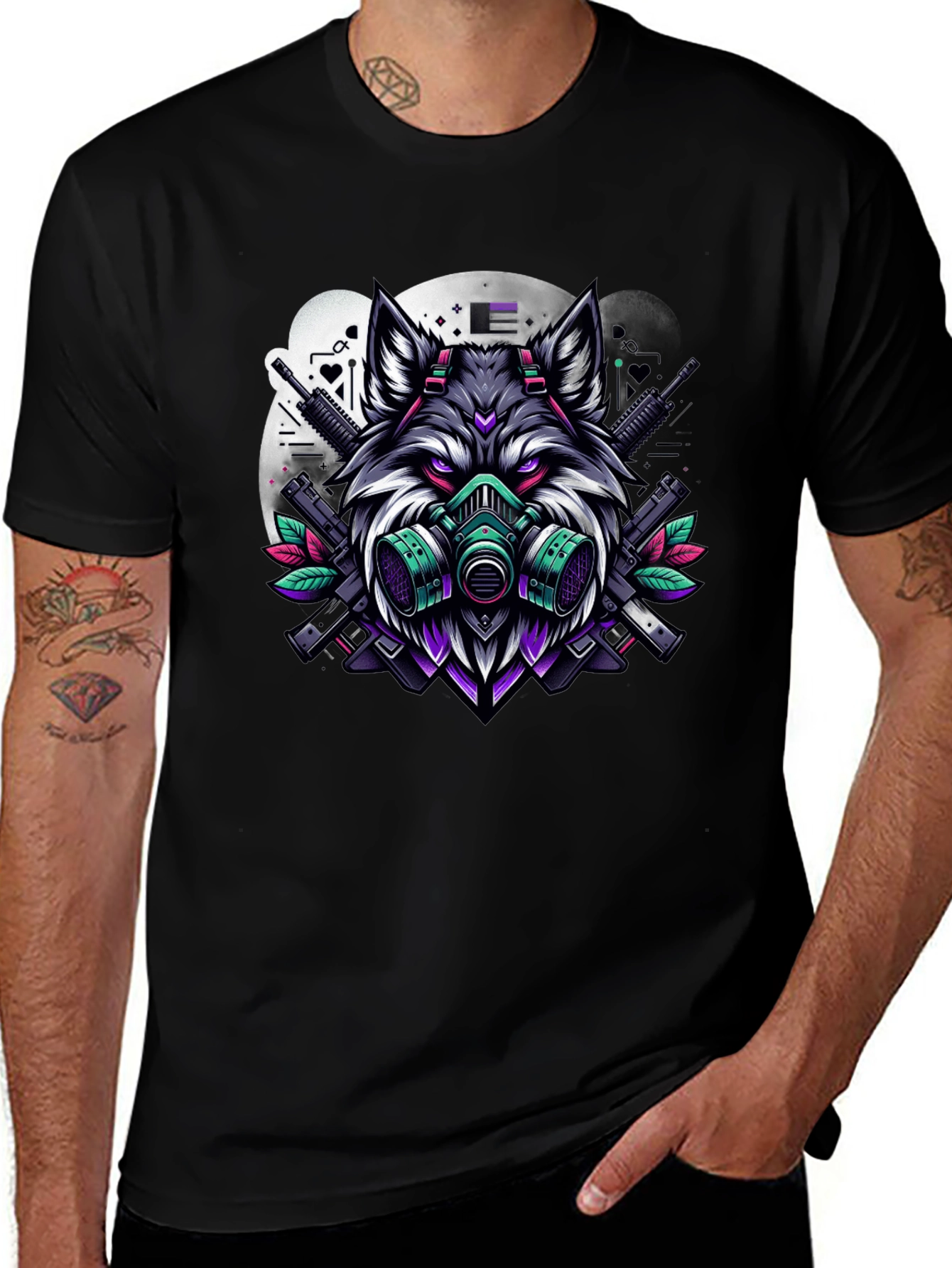 Variant 13 of Cyberpunk Wolf Graphic Tee - Black