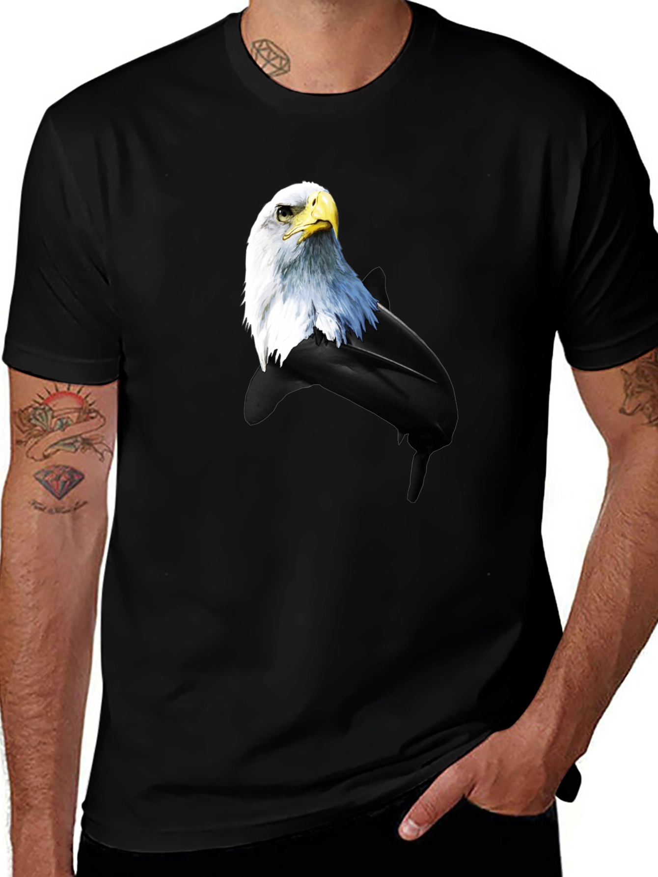 Variant 3 of Eagle and Dolphin Graphic Tee - Black Cotton Blend