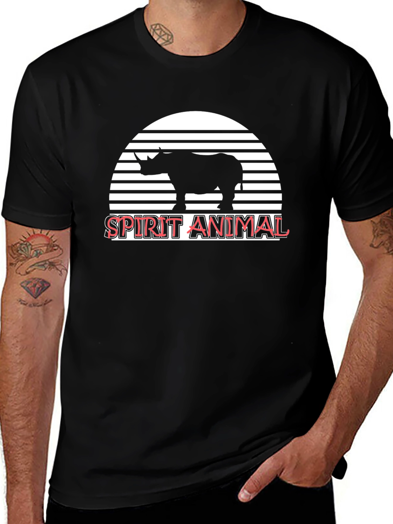 Variant 12 of Rhino Spirit Animal Graphic Tee - Unisex Black T-Shirt