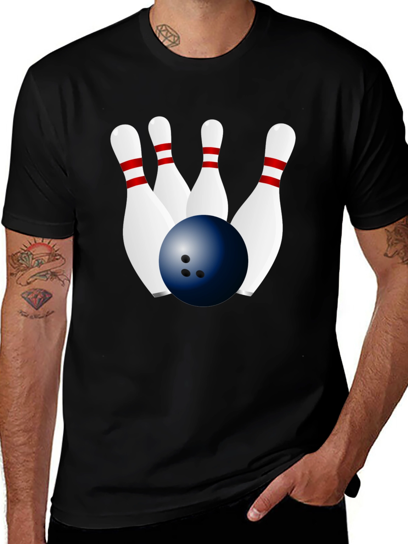 Variant 25 of Bowling Ball & Pins Graphic Black T-Shirt