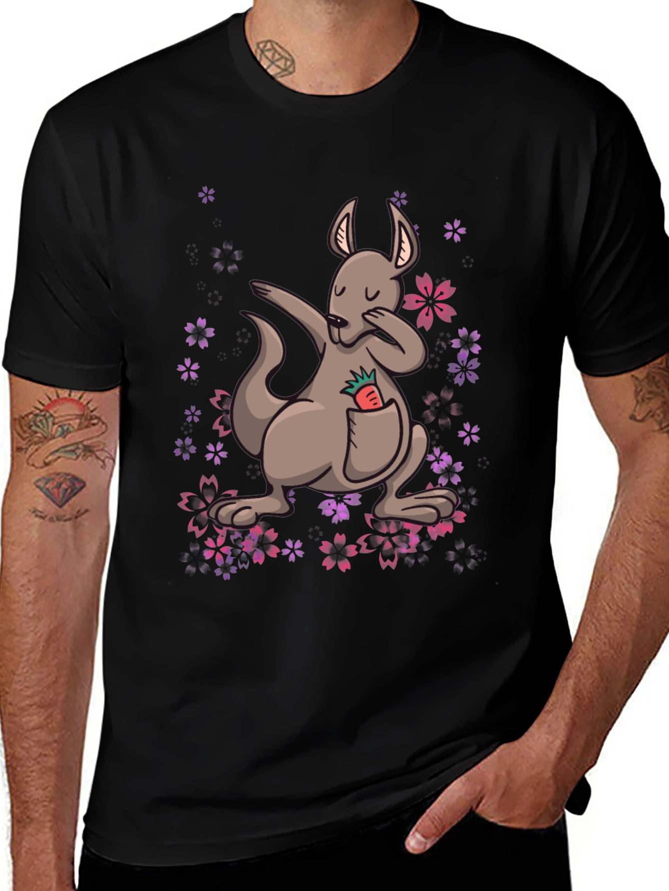 Variant 17 of Dabbing Kangaroo Floral T-Shirt - Unique Graphic Tee