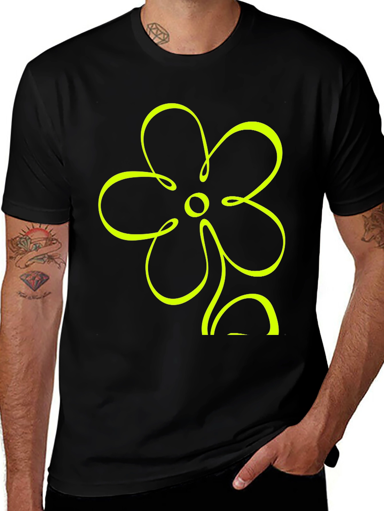 Variant 6 of Black T-Shirt with Neon Flower Graphic