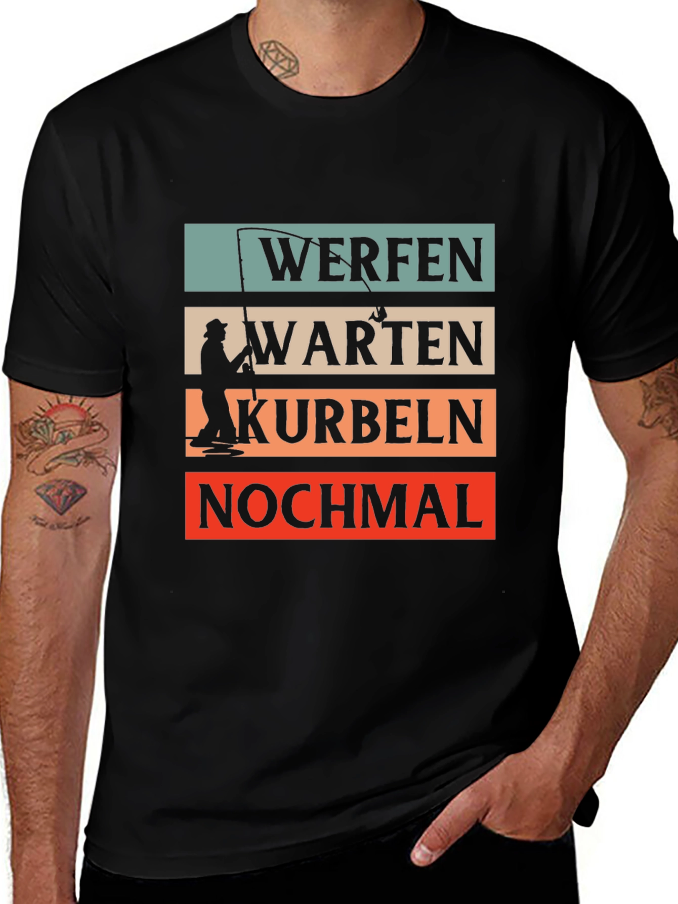 Variant 15 of Fishing Themed Graphic T-Shirt - Werfen Warten Kurbeln