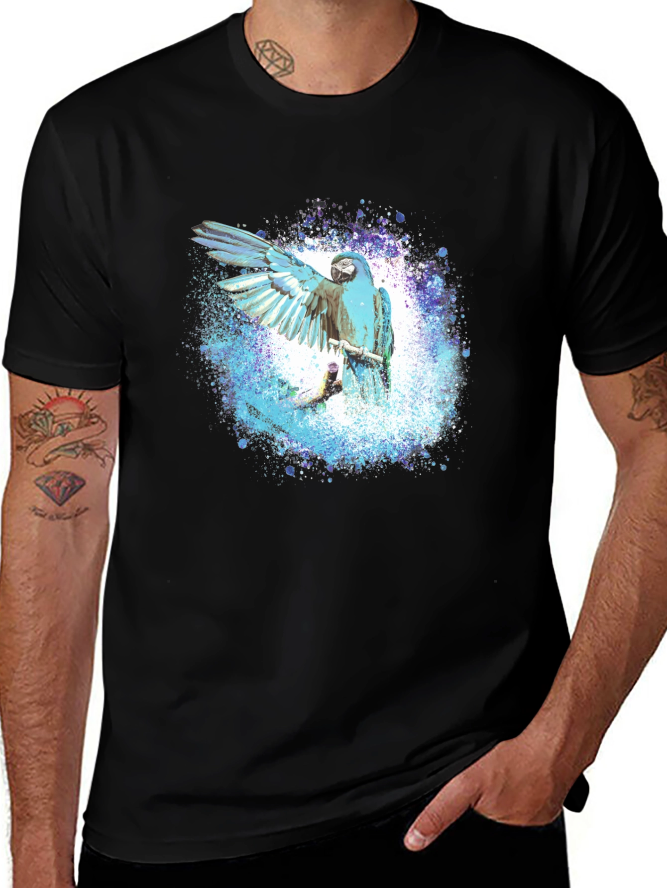 Variant 4 of Blue Macaw Splash Men's Graphic Tee