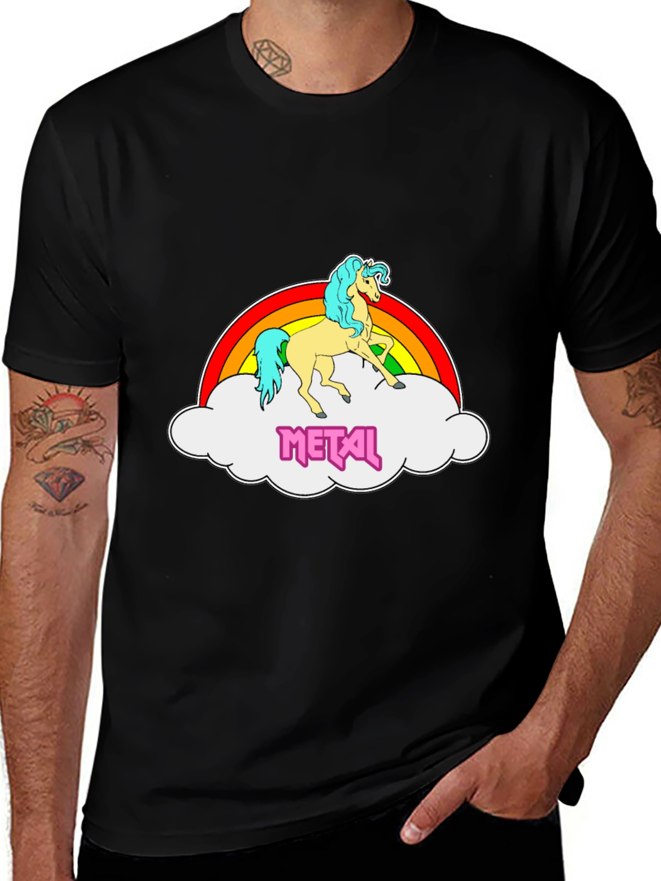 Variant 14 of Rainbow Metal Unicorn Black Graphic Tee