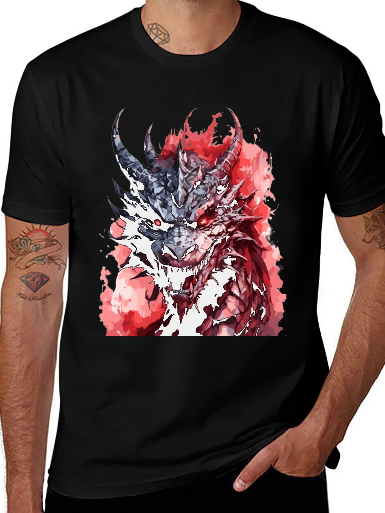 Variant 2 of Dragon Graphic T-Shirt - Men's Black Tee