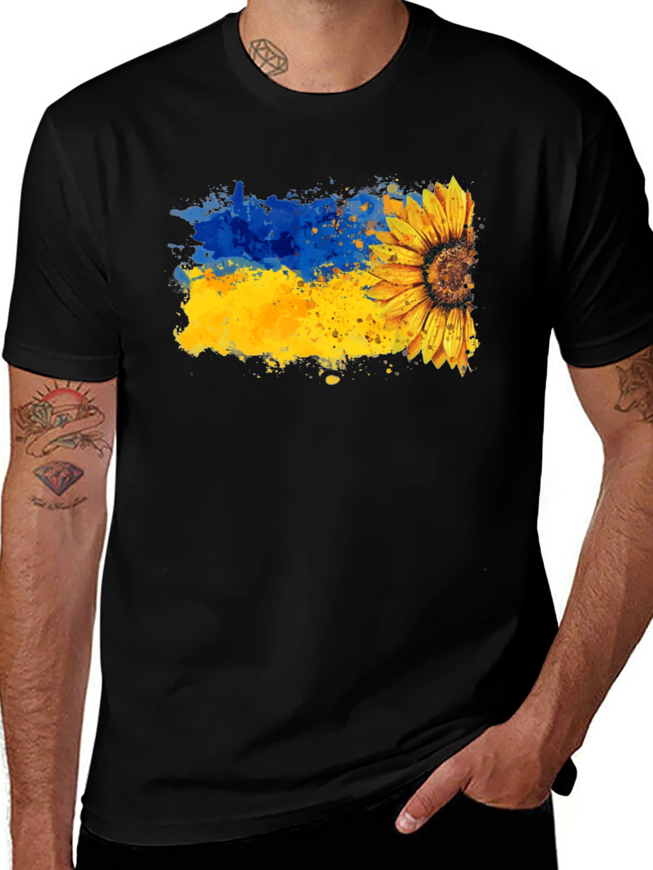 Variant 2 of Ukraine Sunflower T-Shirt - Black Cotton Tee