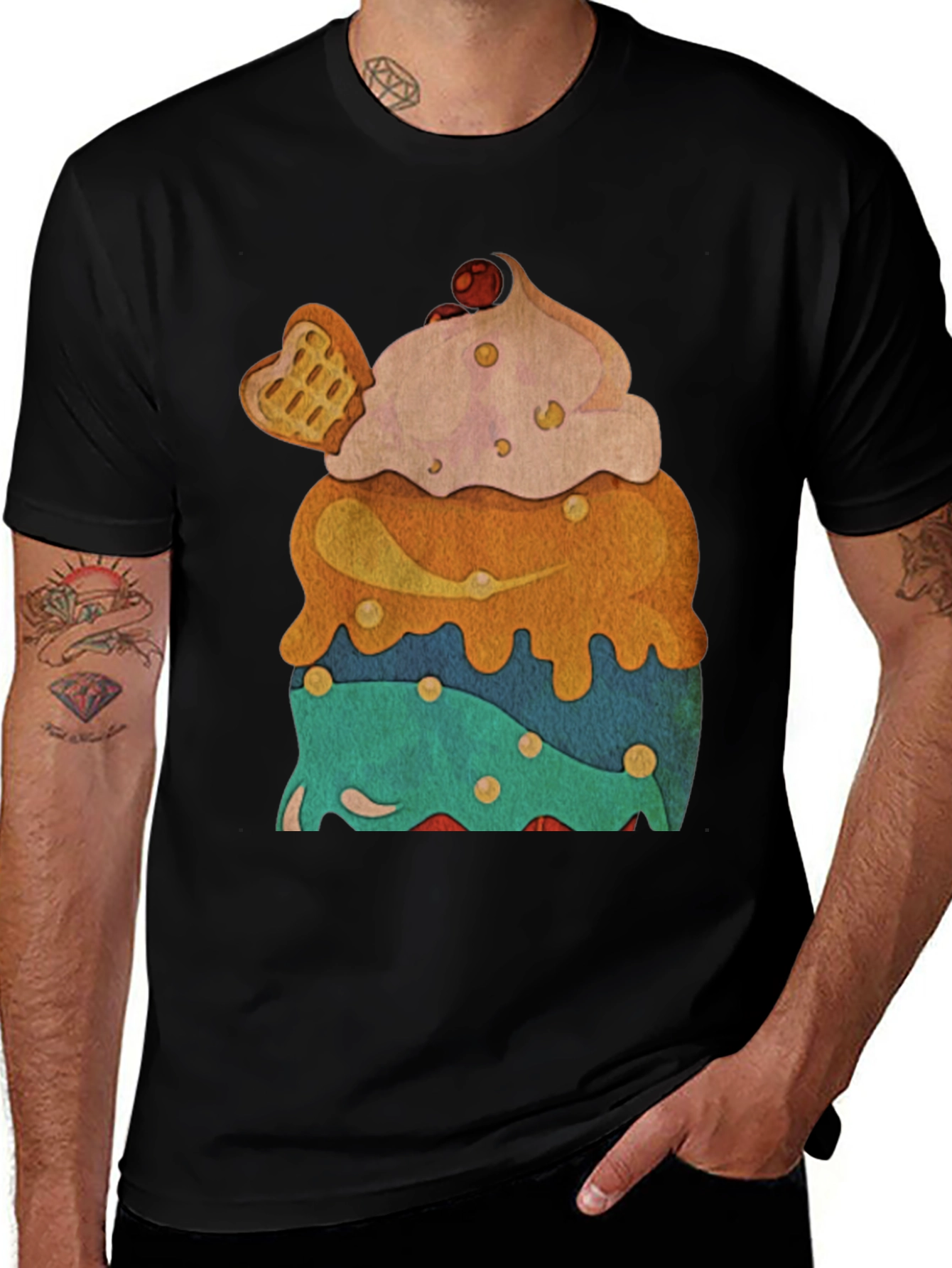 Variant 23 of Novelty Dessert T-Shirt - Cupcake with Waffle Heart