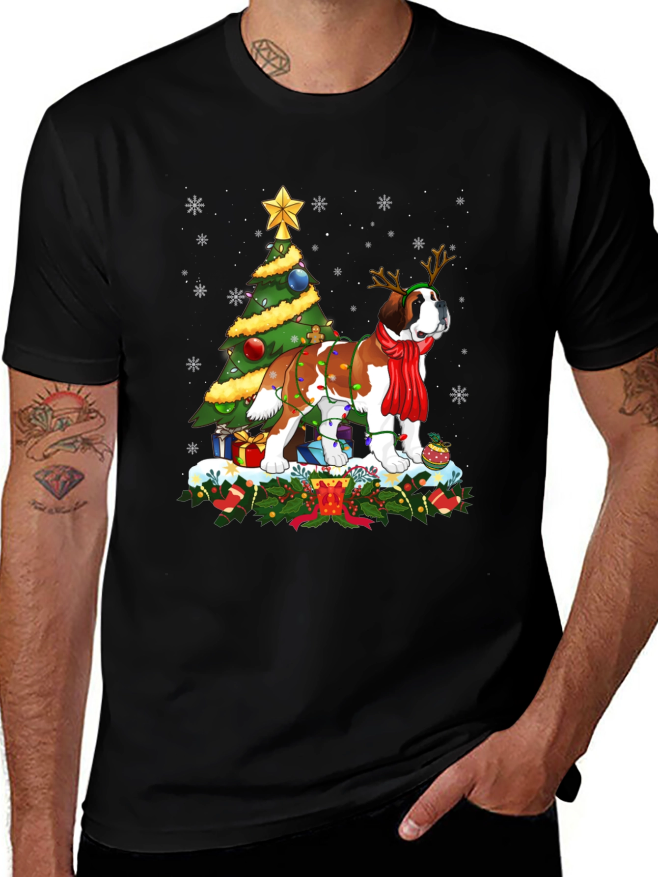 Christmas Saint Bernard Dog T-Shirt Holiday Tee