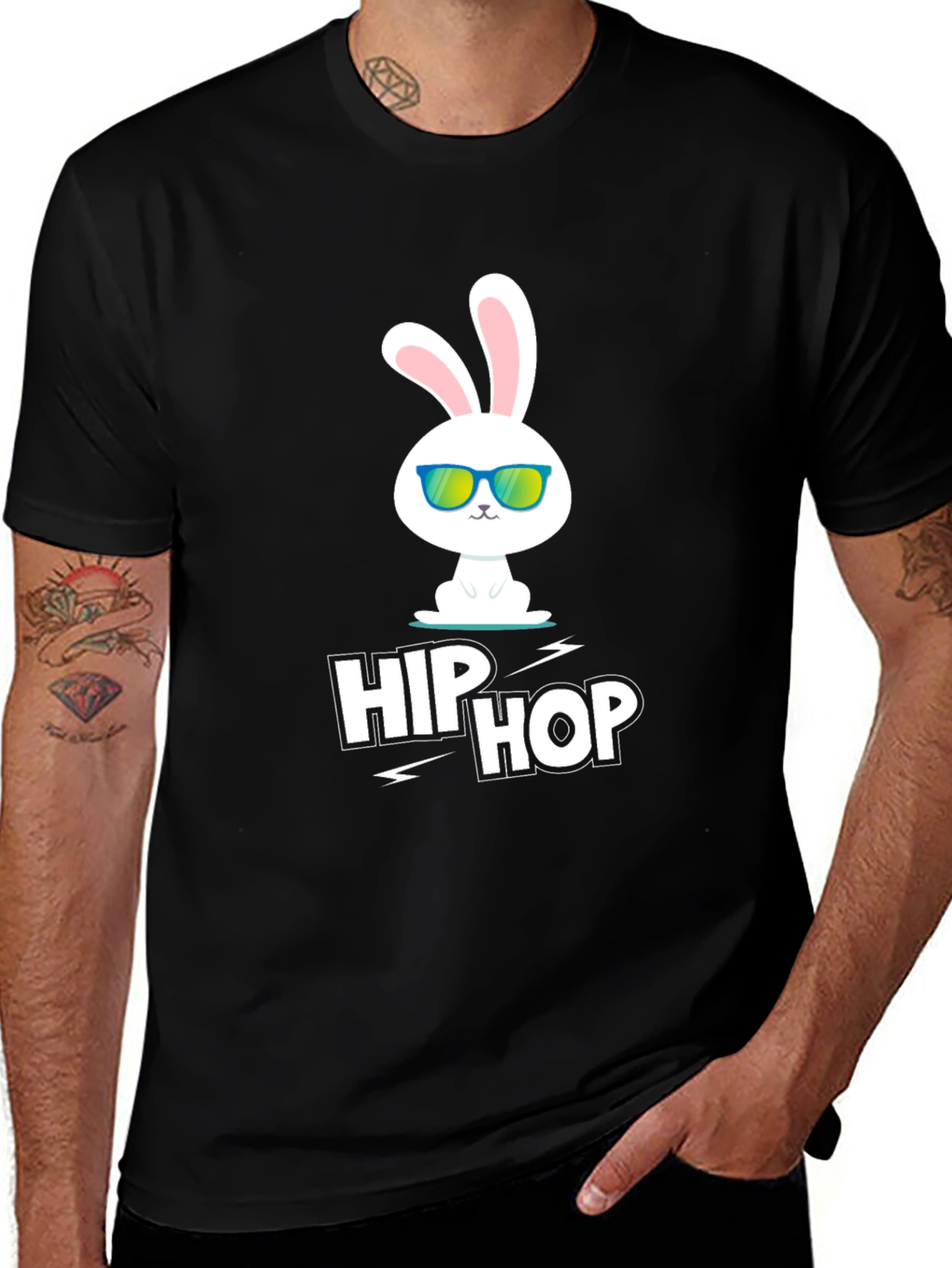 Variant 26 of Cool Hip Hop Bunny Black T-Shirt