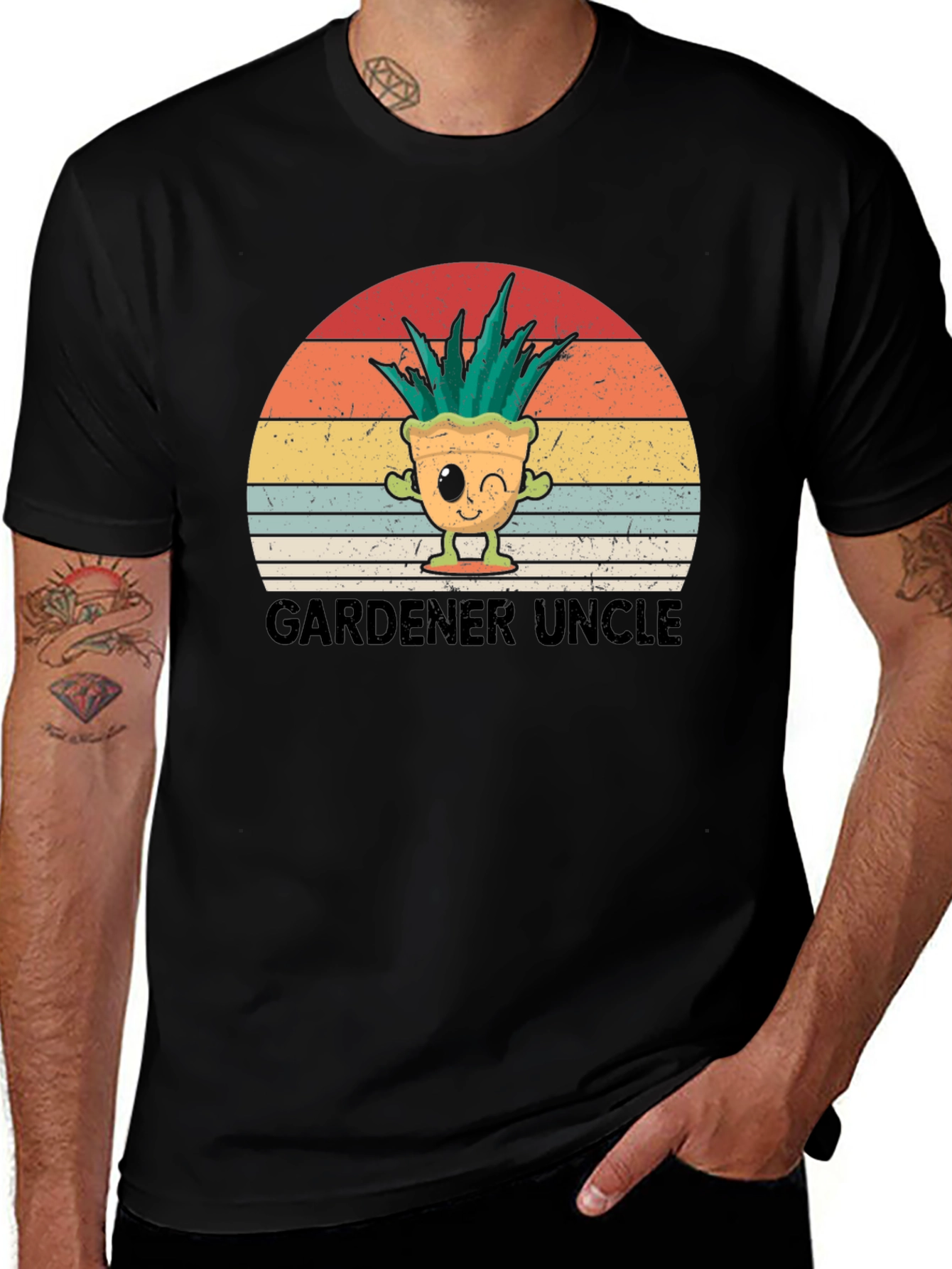 Variant 5 of Gardener Uncle T-Shirt - Cute Plant Pot Character Tee