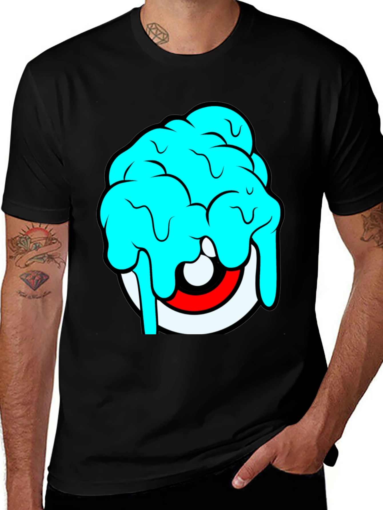 Variant 14 of Cartoon Eye Brain Freeze Graphic T-Shirt - Black
