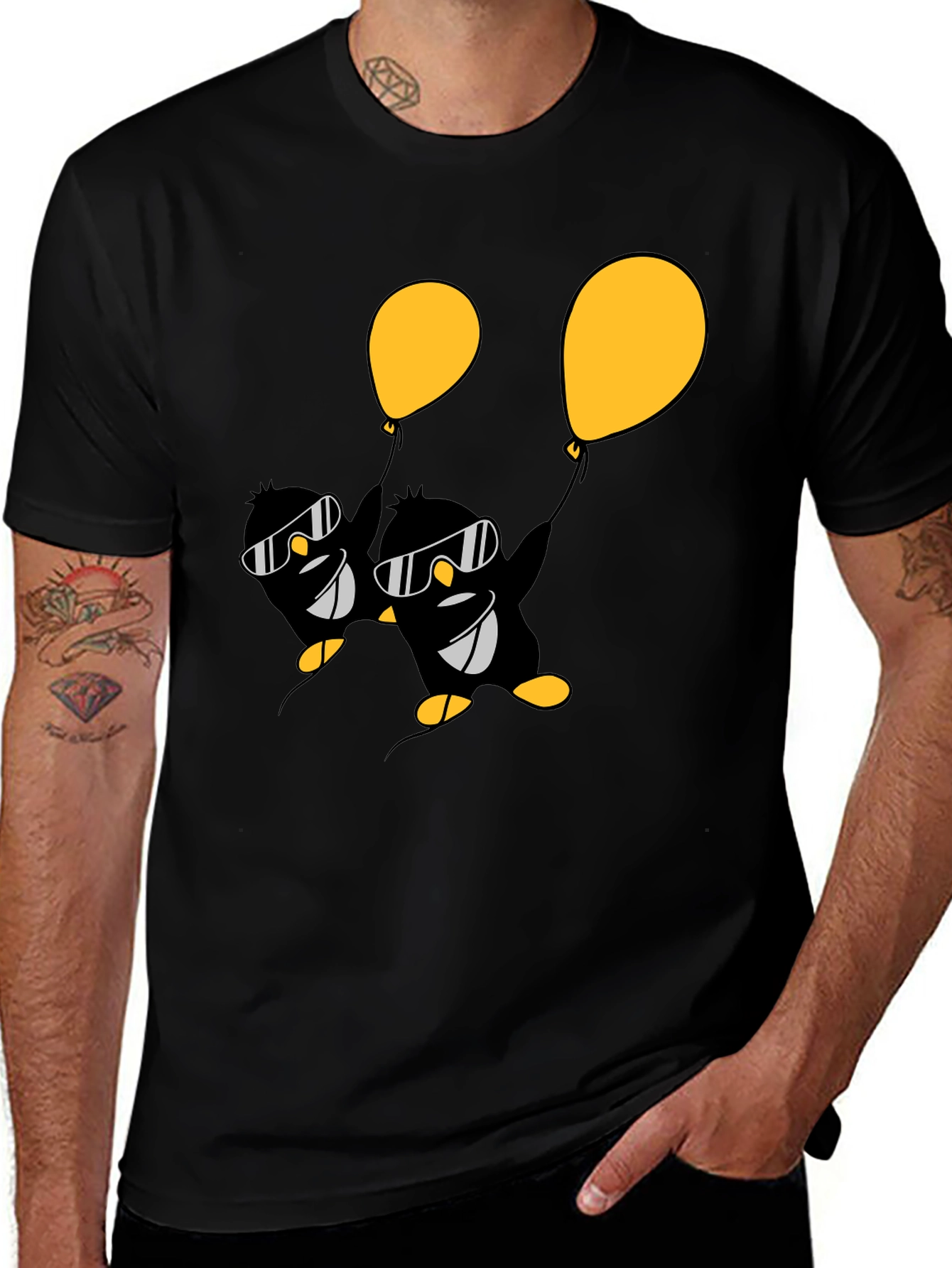 Variant 25 of Cool Penguin Balloon Graphic Tee - Black