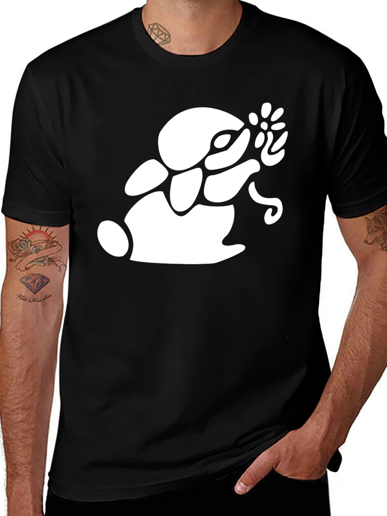 Variant 22 of Bunny Flower Graphic Tee - Black Cotton T-Shirt