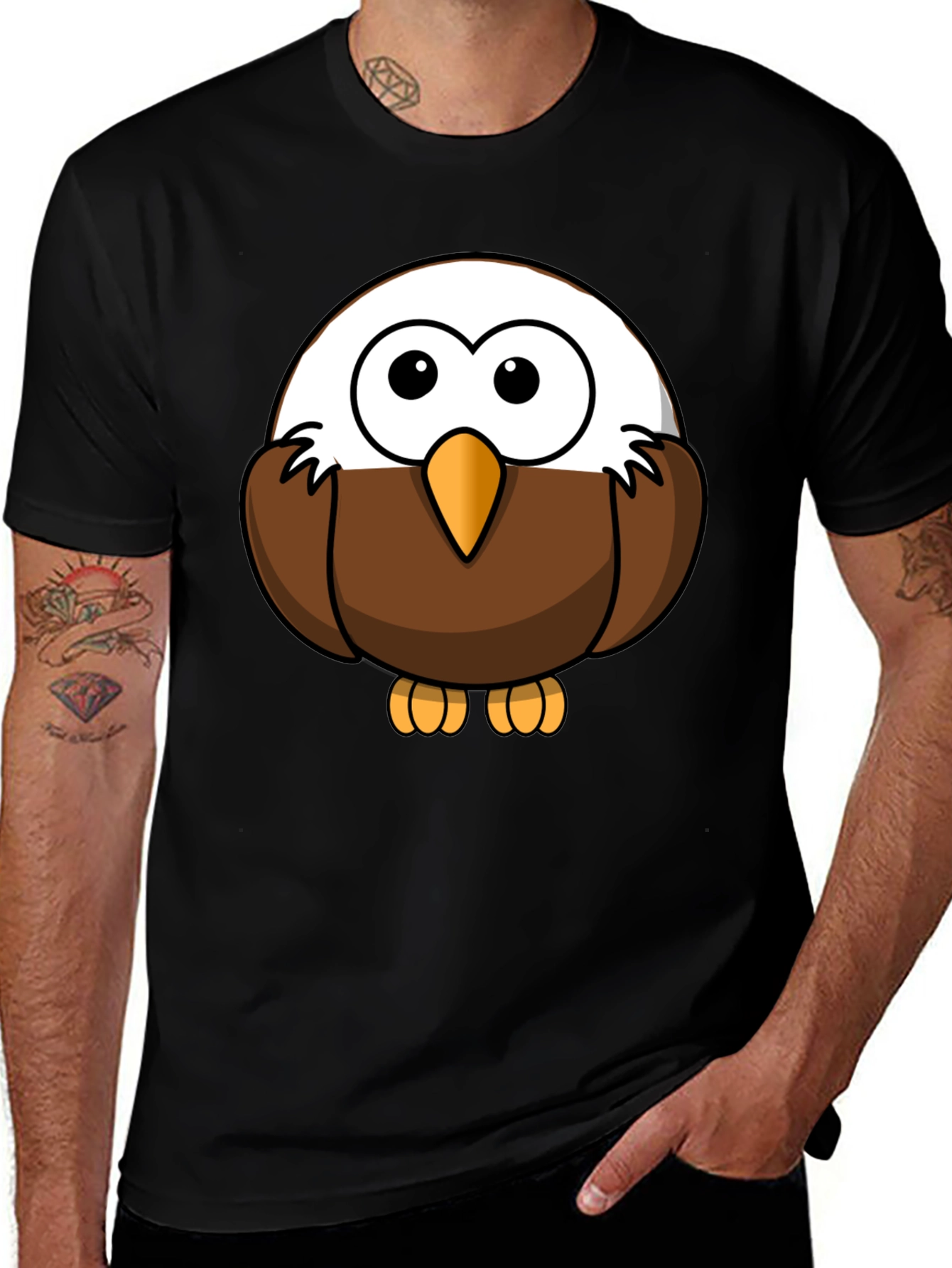 Variant 11 of Cute Cartoon Eagle Graphic Tee - Black Unisex Shirt