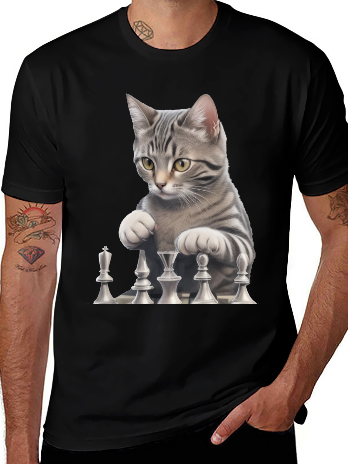 Variant 7 of Chess Cat Black T-Shirt