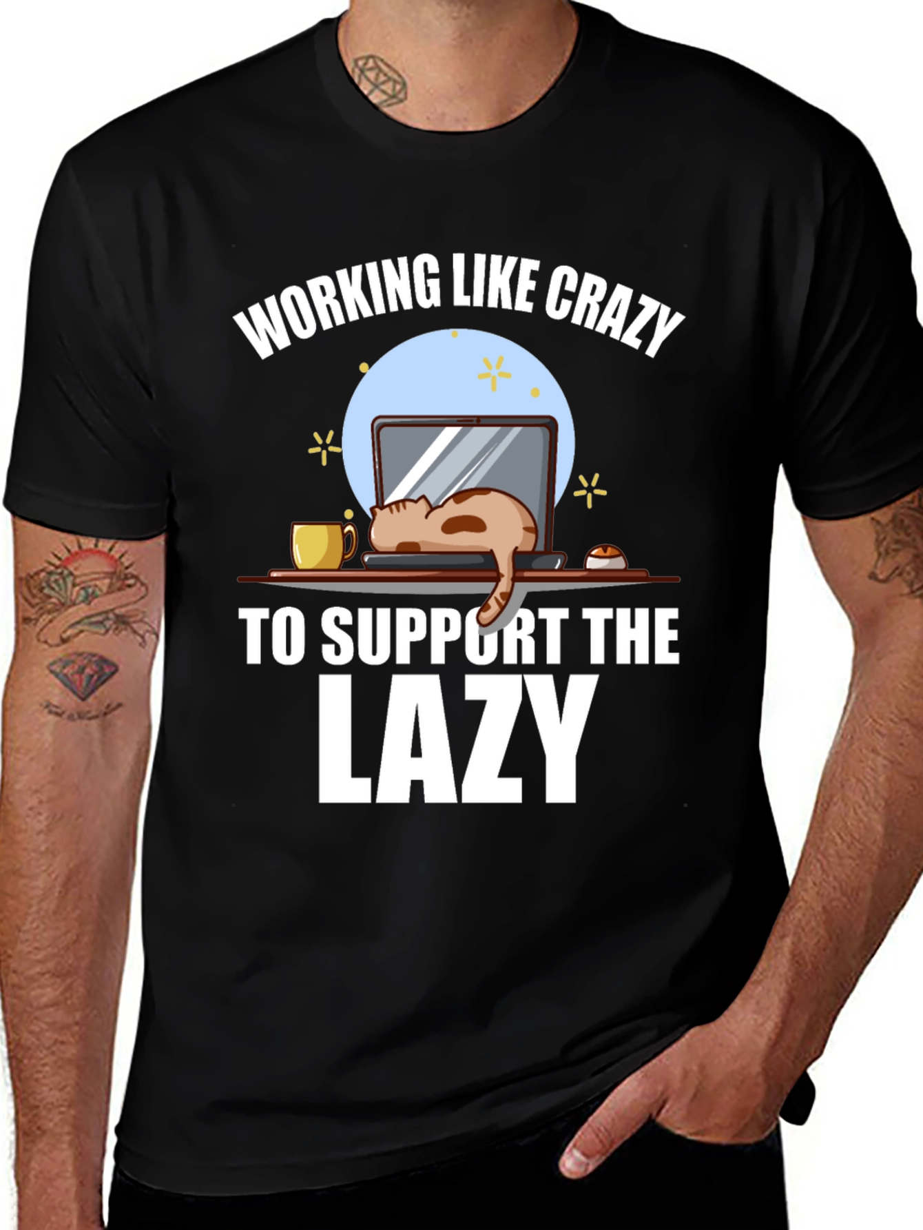 Variant 27 of Working Like Crazy Lazy Cat Graphic Tee