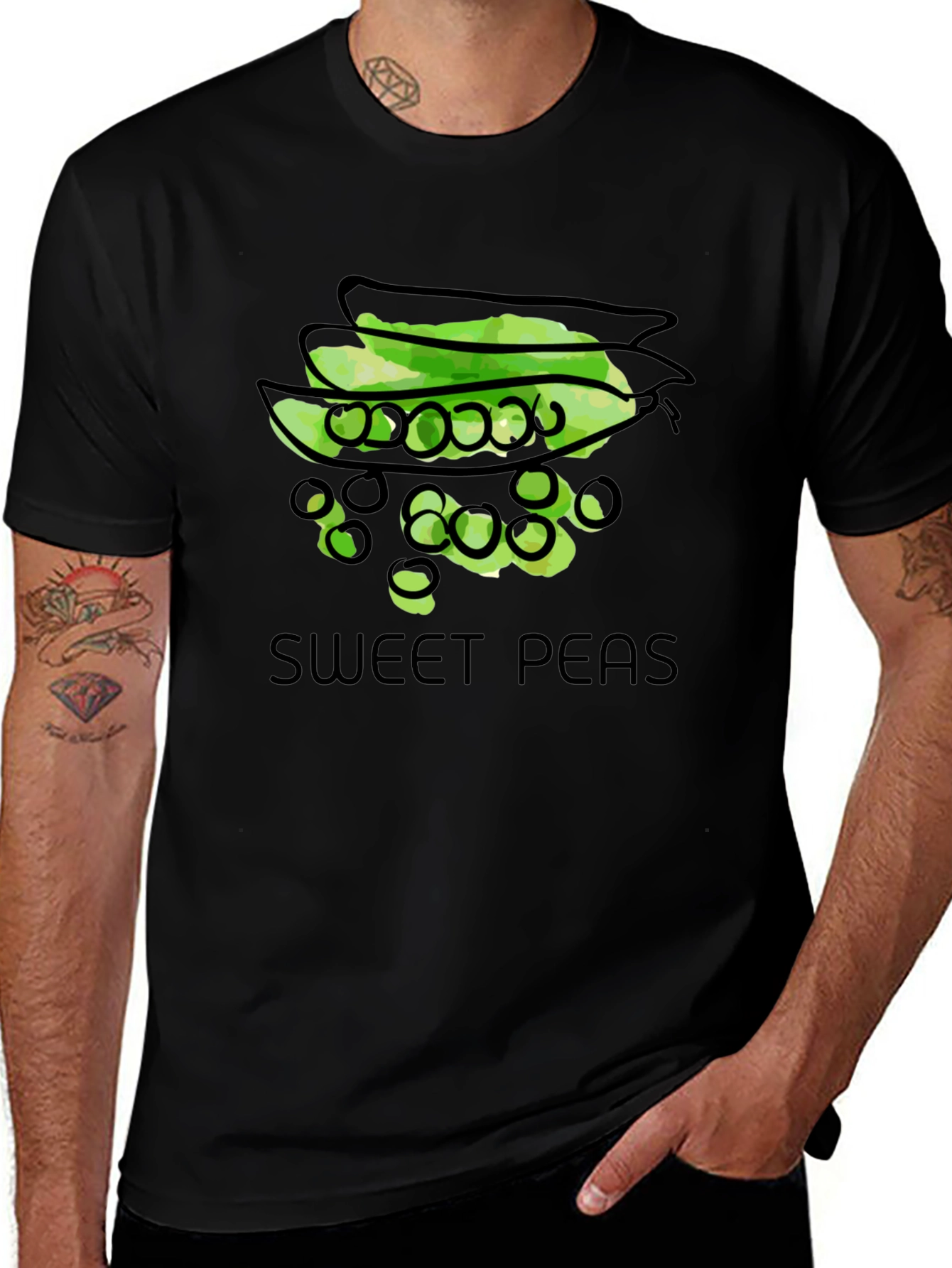 Variant 14 of Sweet Peas Graphic T-Shirt - Black Cotton Tee
