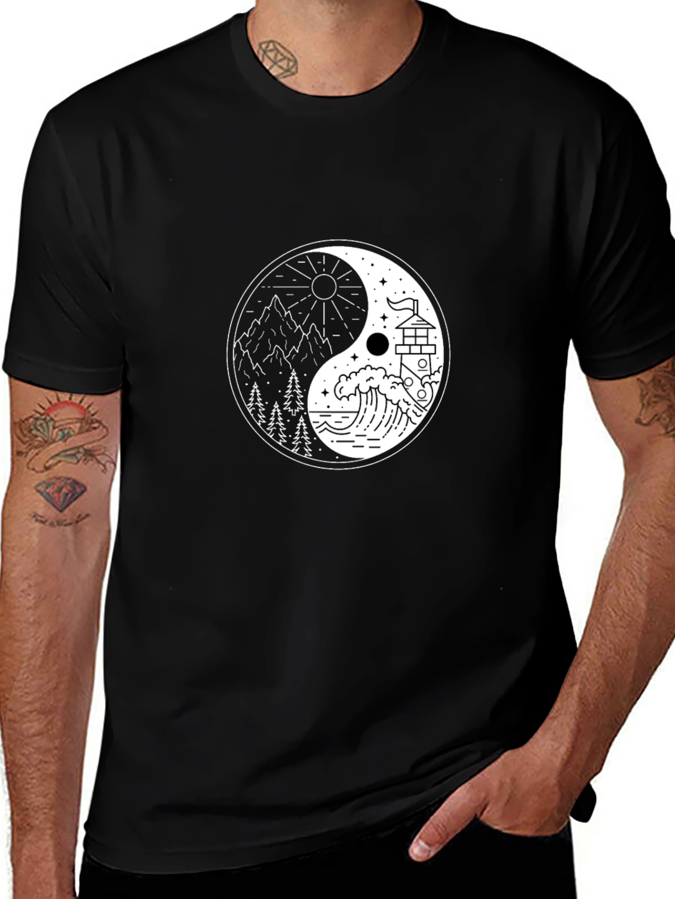 Yin Yang Nature T-Shirt - Mountain and Sea