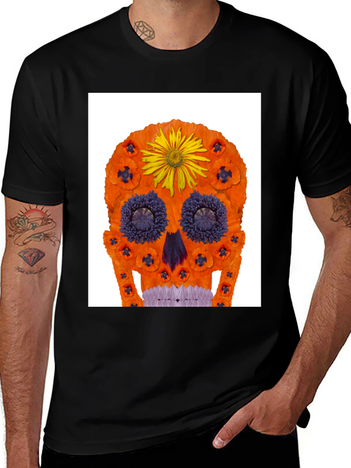 Variant 11 of Floral Skull Graphic Tee - Unique Design