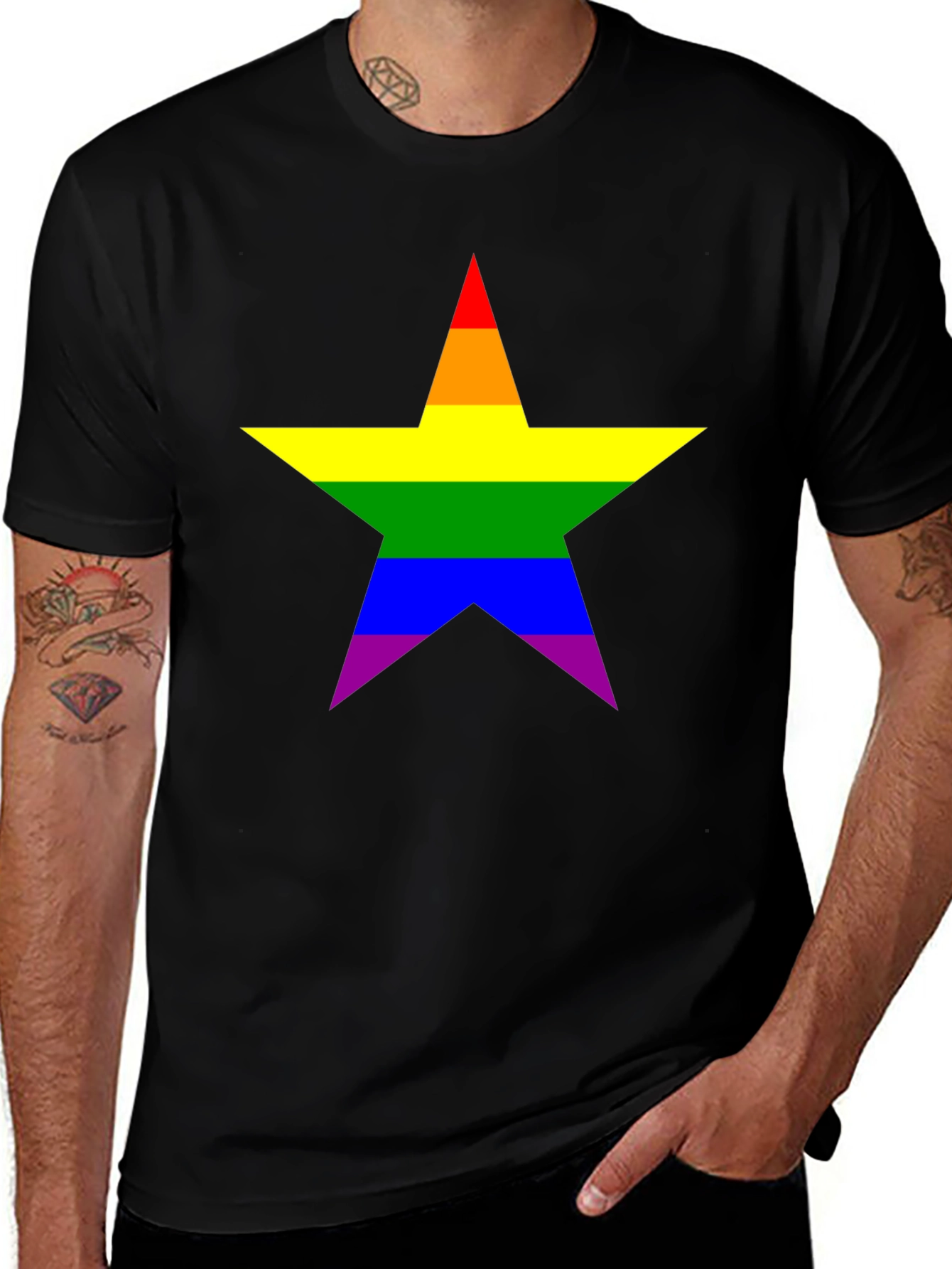 Rainbow Star Pride T-Shirt - Black Cotton Tee