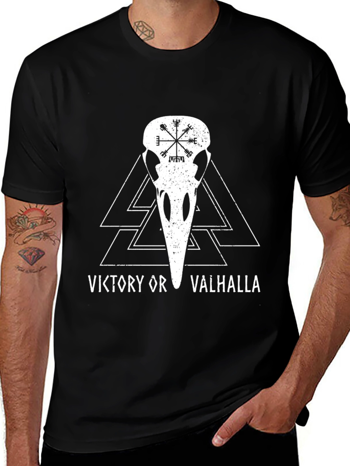 Viking Victory or Valhalla Raven Skull T-Shirt