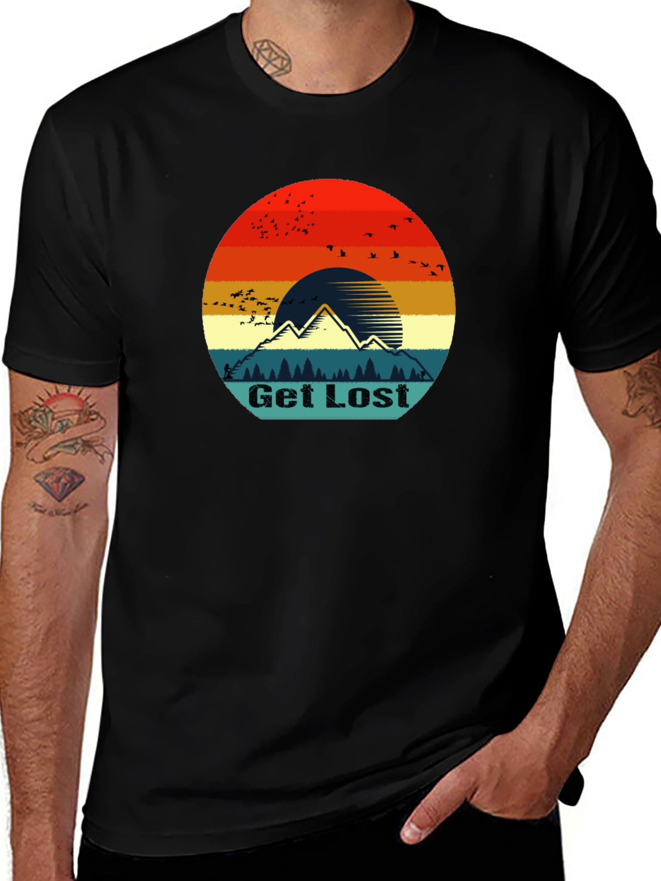 Black Get Lost Retro Mountain Graphic T-Shirt main image