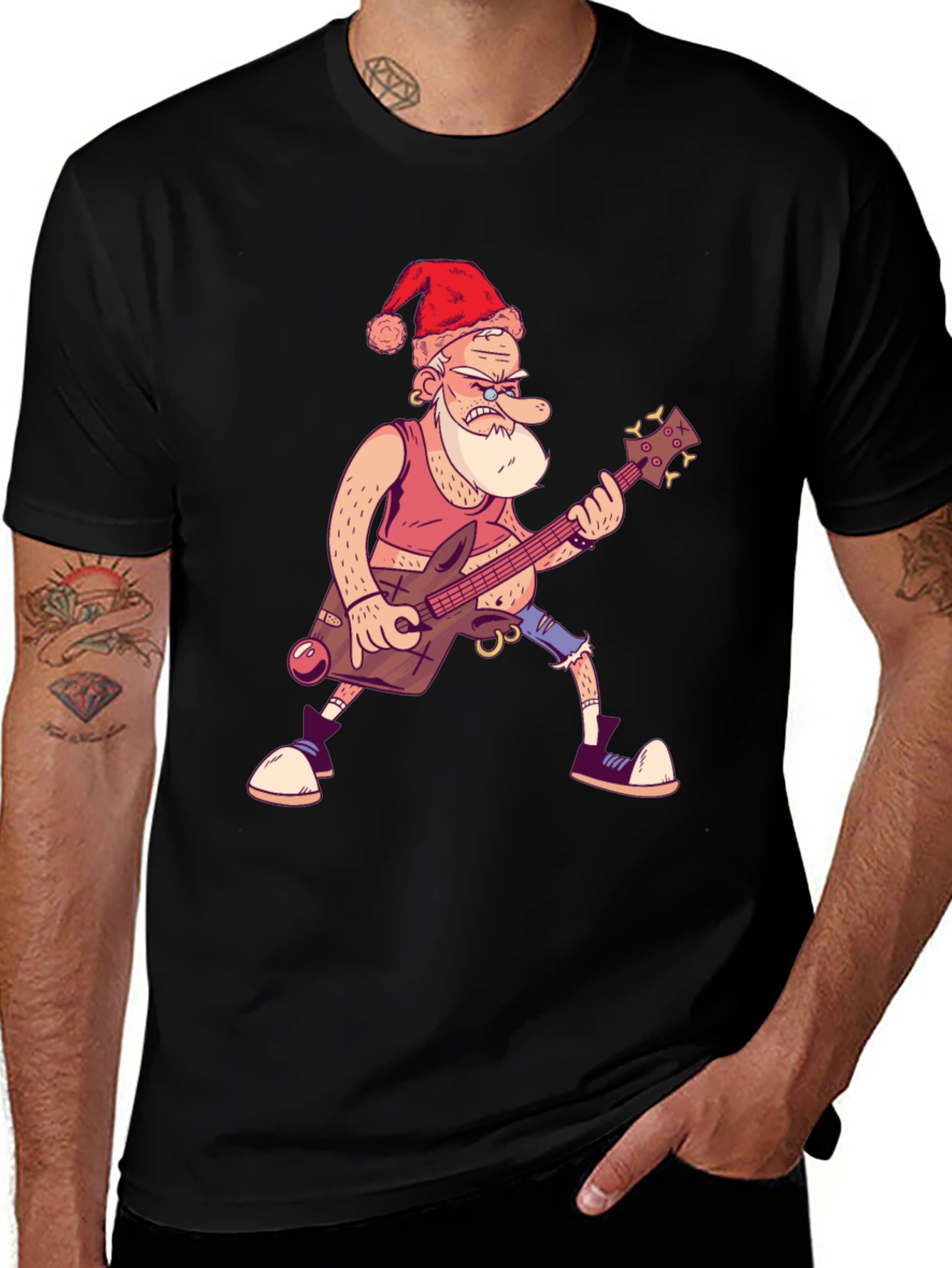 Variant 27 of Santa Rocks Black T-Shirt - Holiday Music Gift