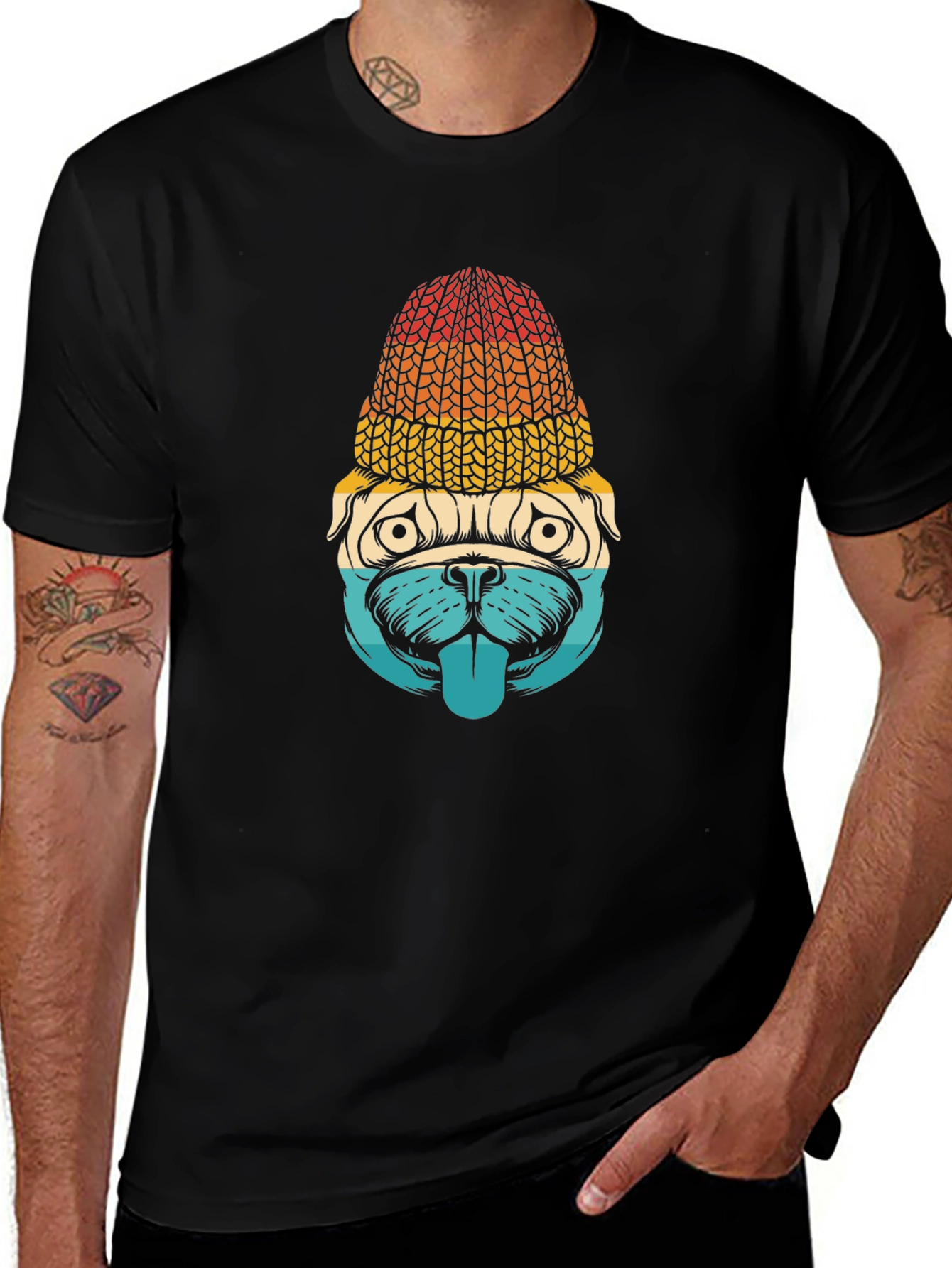 Variant 8 of Pug in Beanie T-Shirt - Cute Dog Graphic Tee