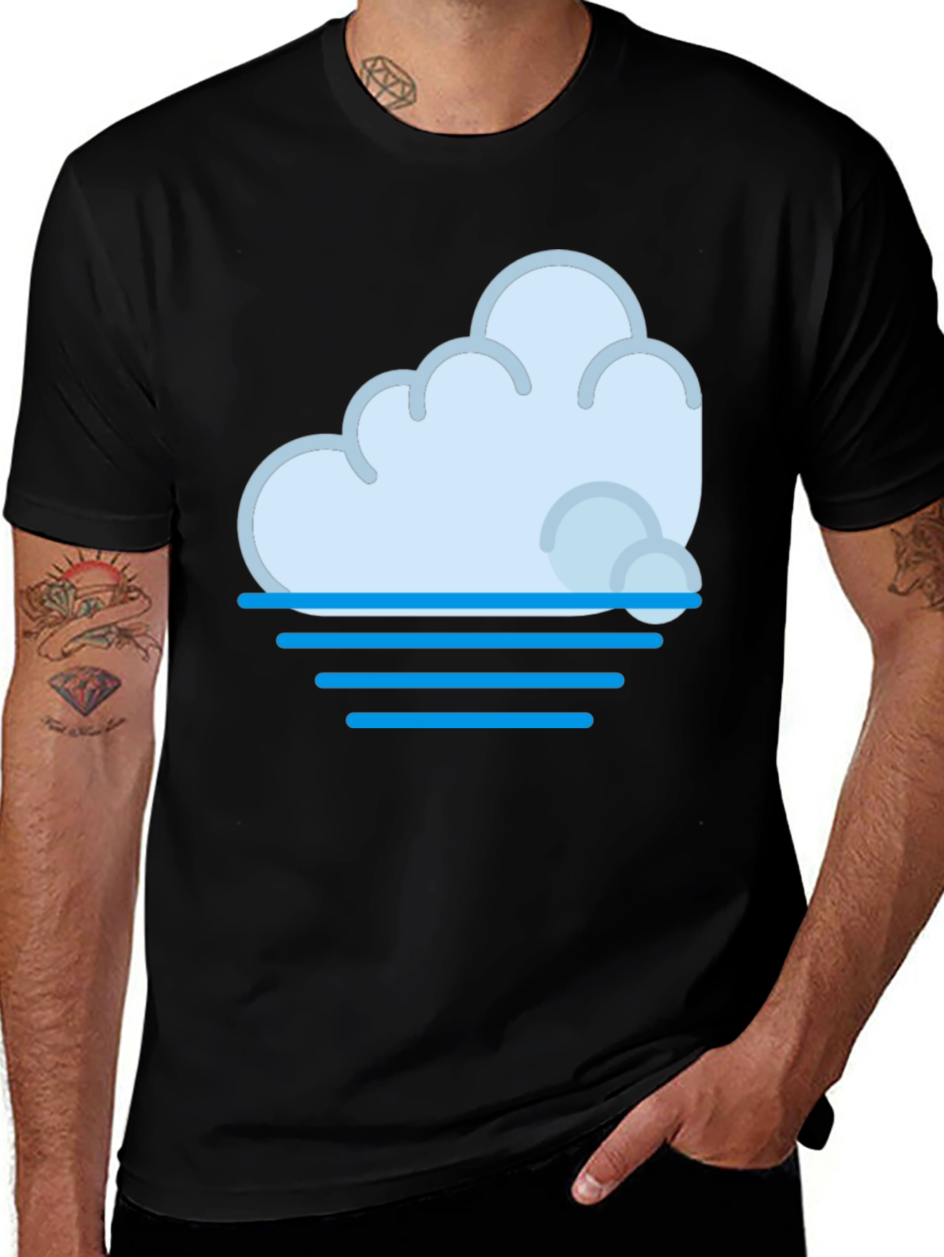 Variant 25 of Cloud and Waves Graphic Tee - Soft Black Cotton