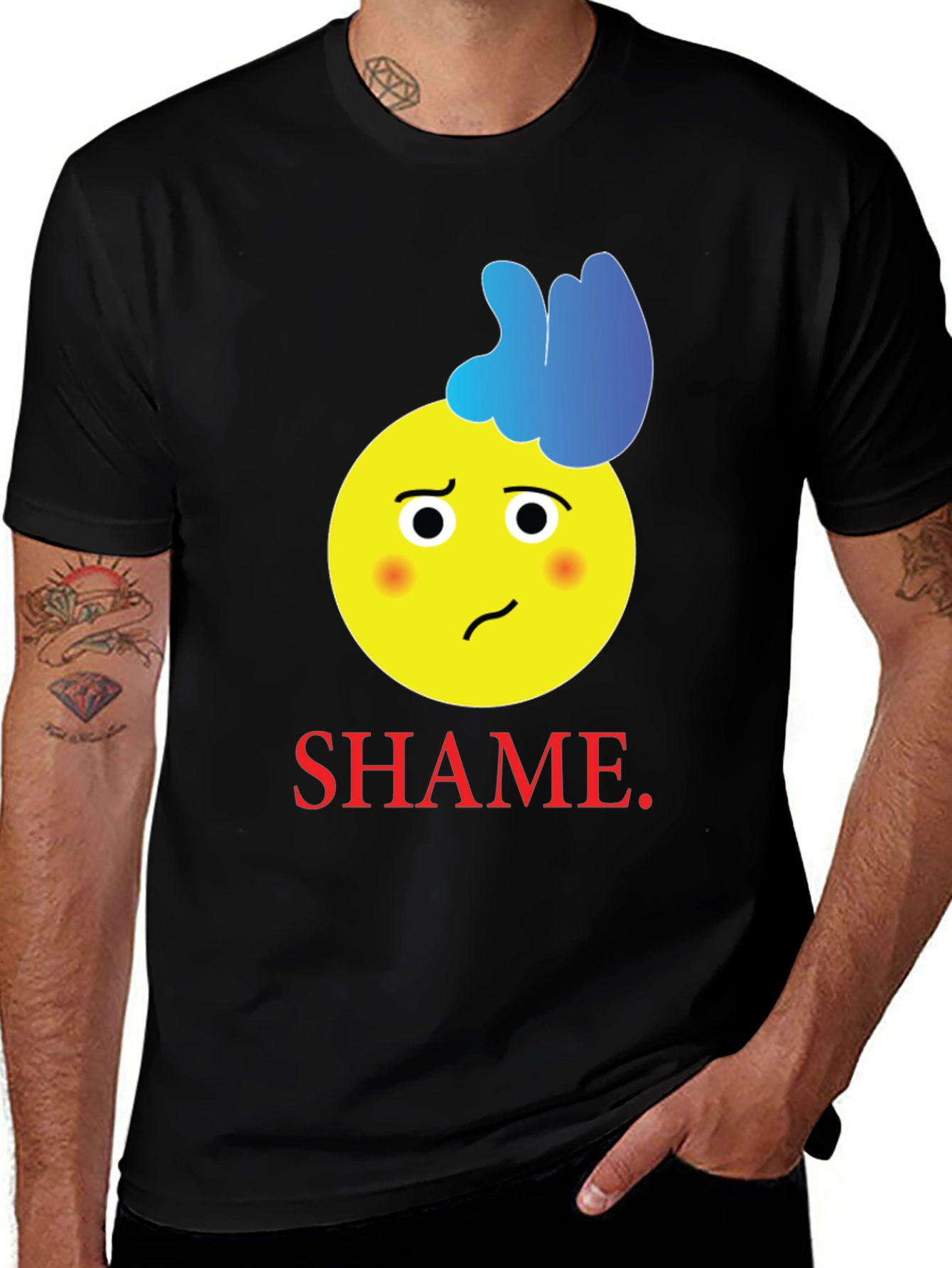 Variant 2 of Shame Emoji Graphic Tee - Black Cotton T-Shirt