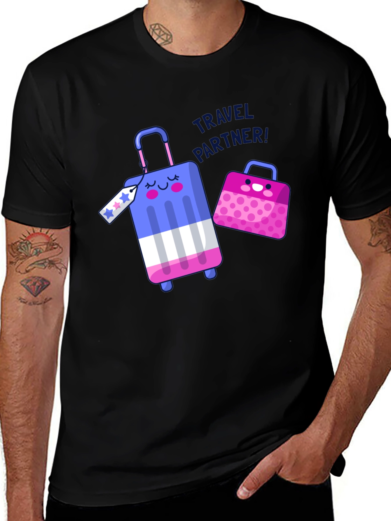 Variant 14 of Cute Travel Partner Graphic Black T-Shirt