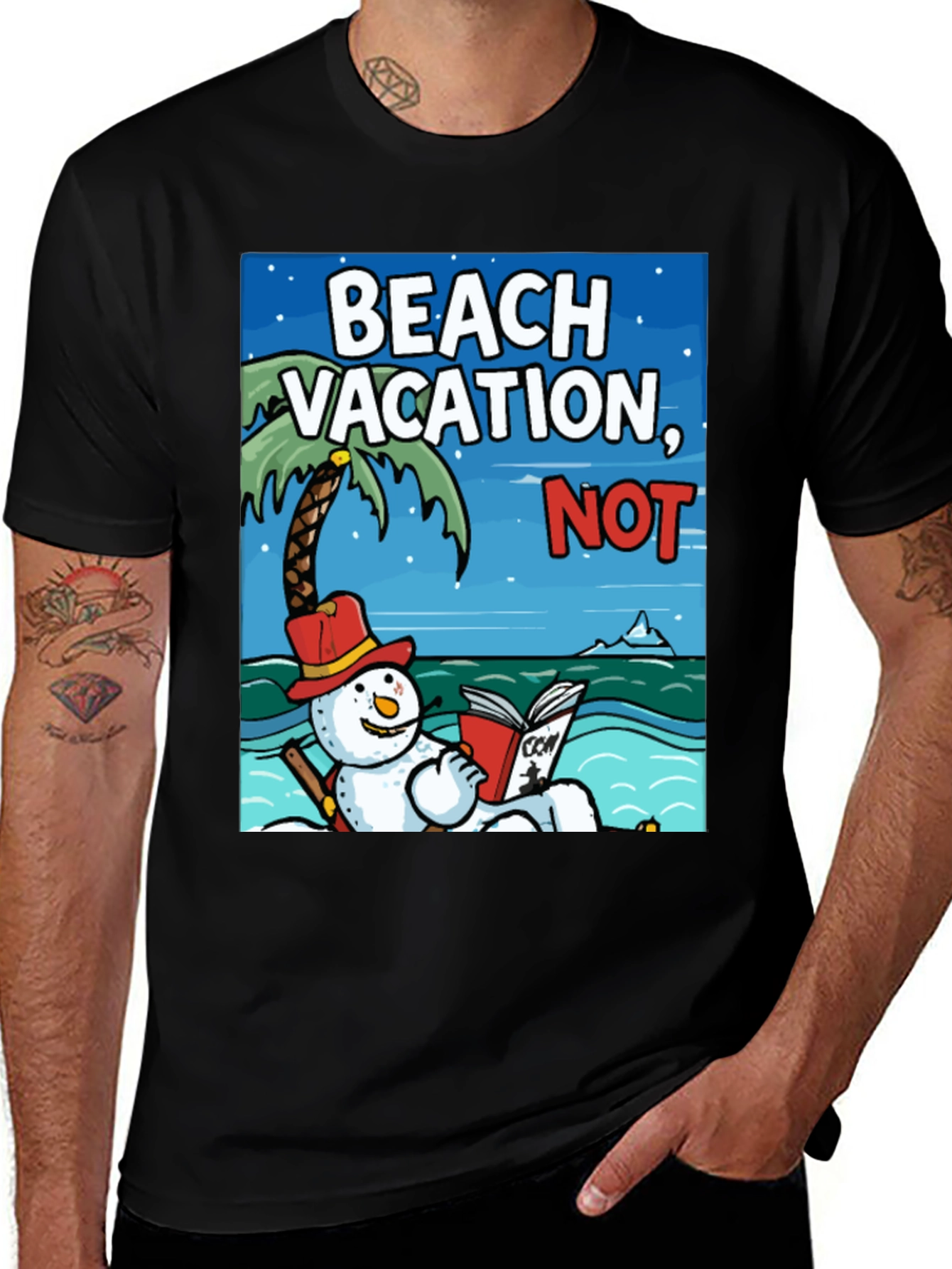 Variant 11 of Beach Vacation NOT! Funny Snowman Holiday T-Shirt