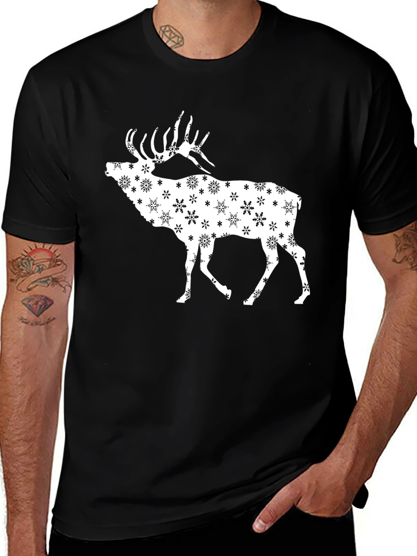 Variant 9 of Snowflake Stag Graphic Tee - Black
