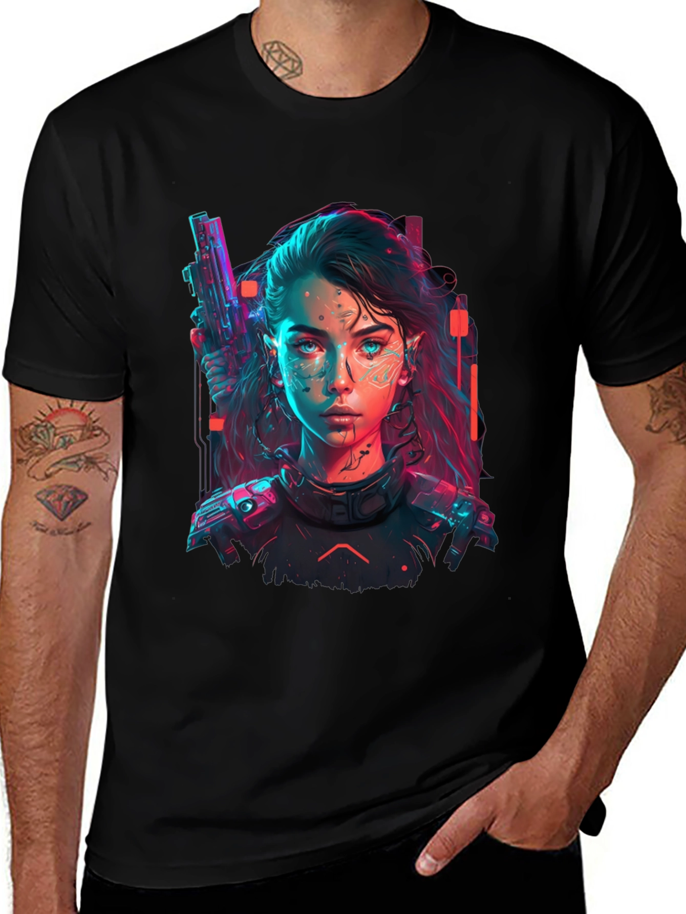 Variant 17 of Cyberpunk Girl T-Shirt - Sci-Fi Fashion