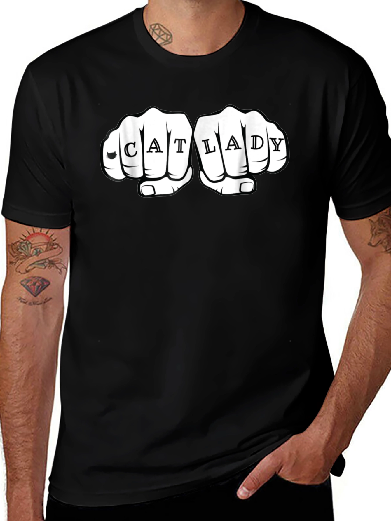 Variant 5 of Cat Lady Tattoo Graphic Black T-Shirt