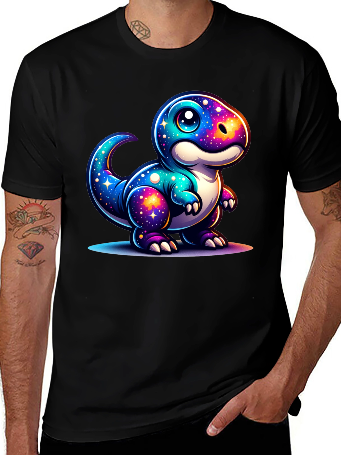 Variant 29 of Galaxy Dinosaur Graphic Tee - Trendy Black T-Shirt