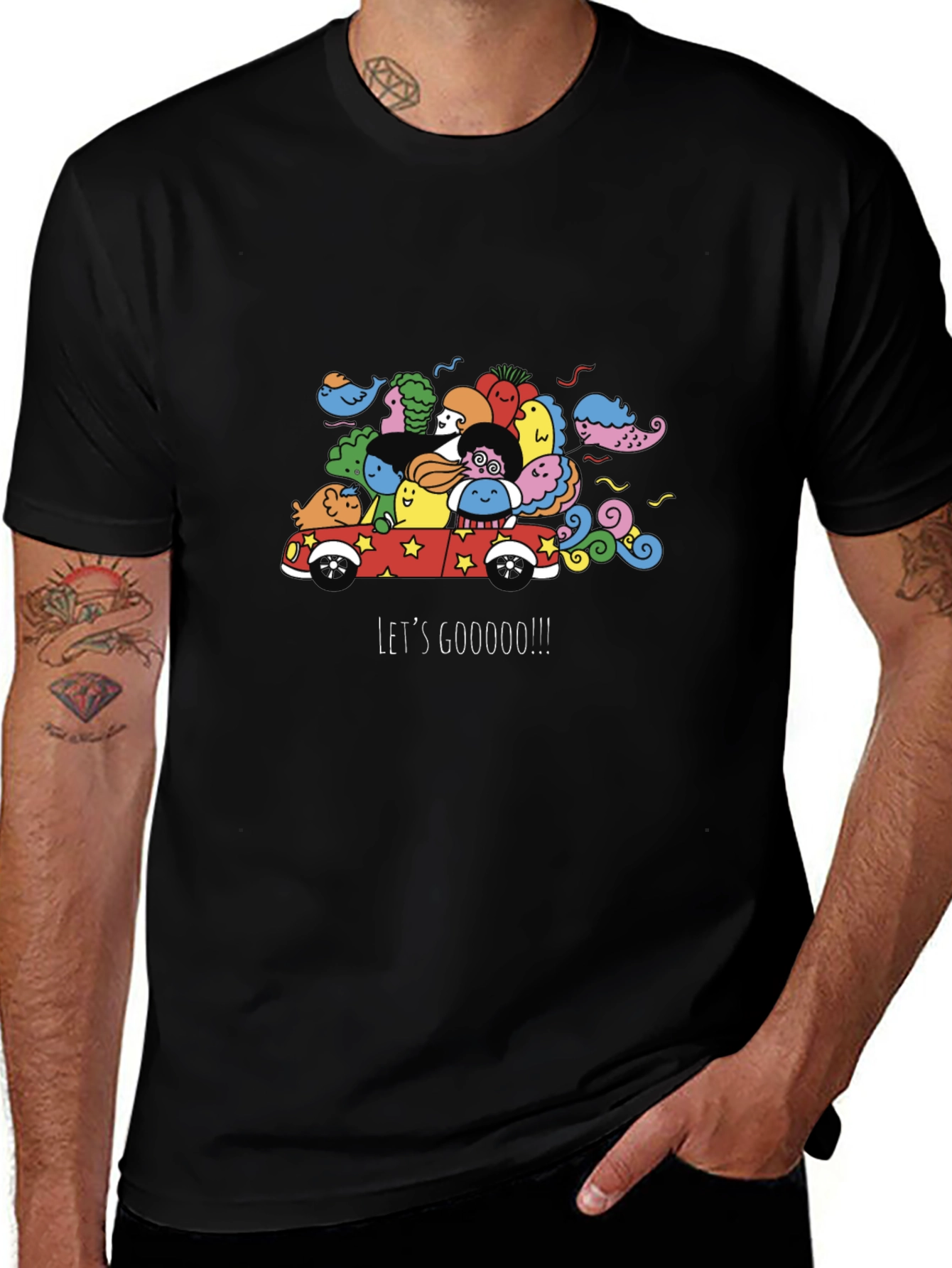 Fun Doodle Character Car Ride Graphic T-Shirt