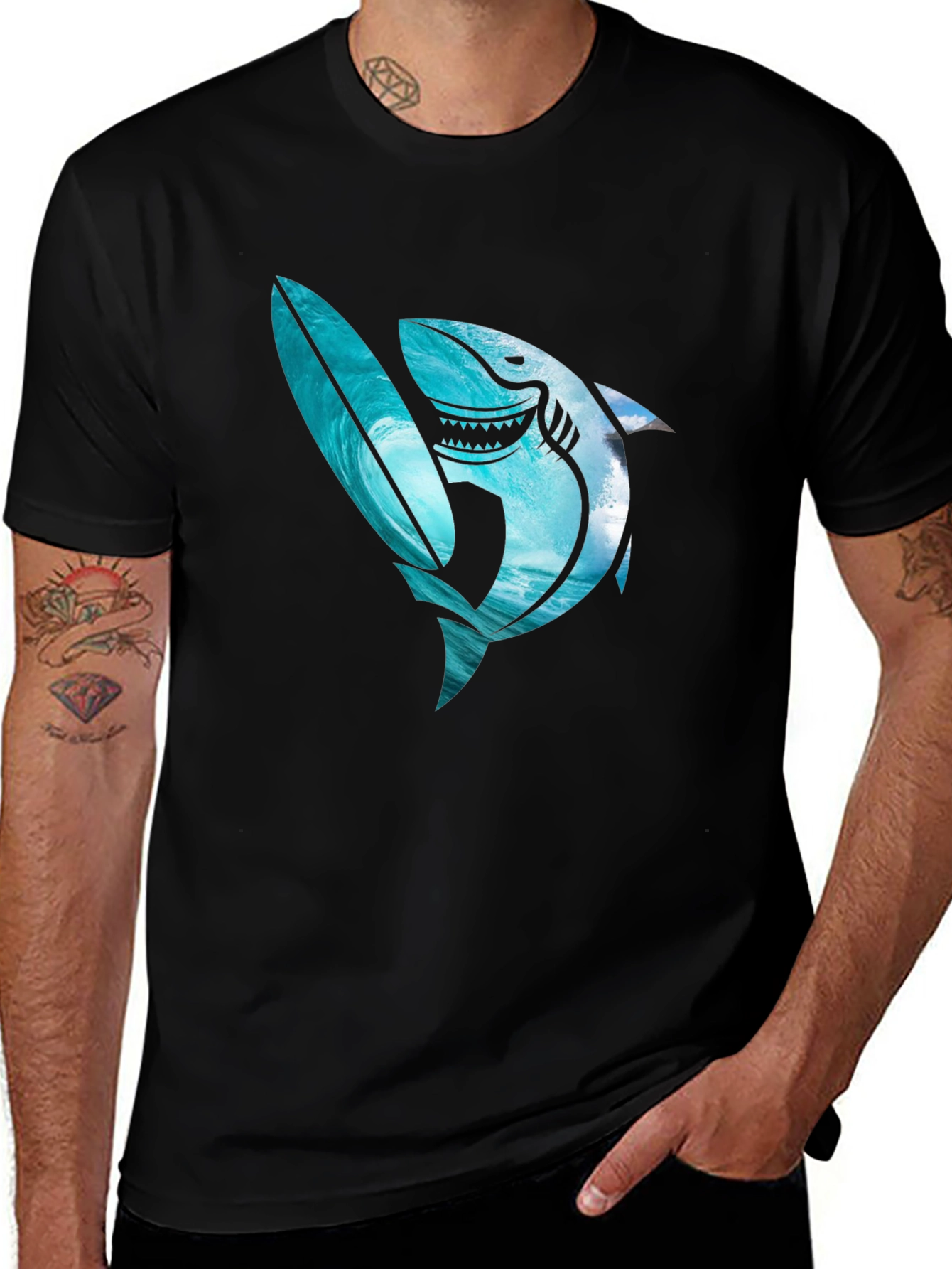 Variant 3 of Shark Surfboard Graphic Tee