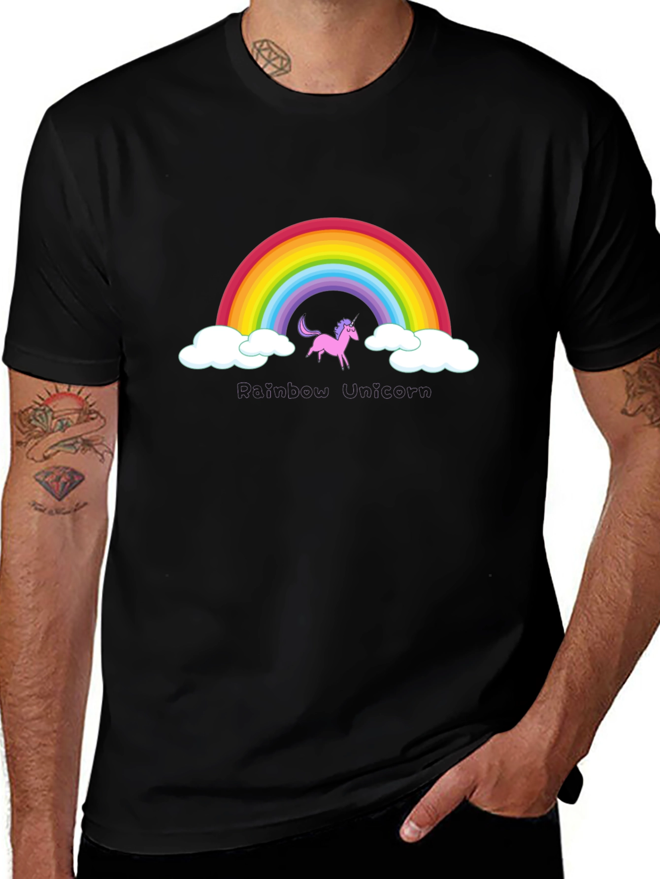 Variant 6 of Rainbow Unicorn Graphic Tee - Black Cotton Comfort