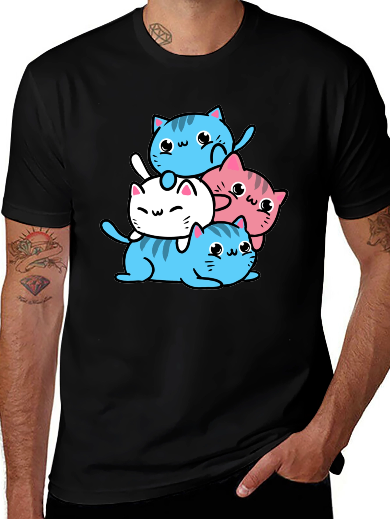 Variant 27 of Cute Cats Graphic Print Black T-Shirt