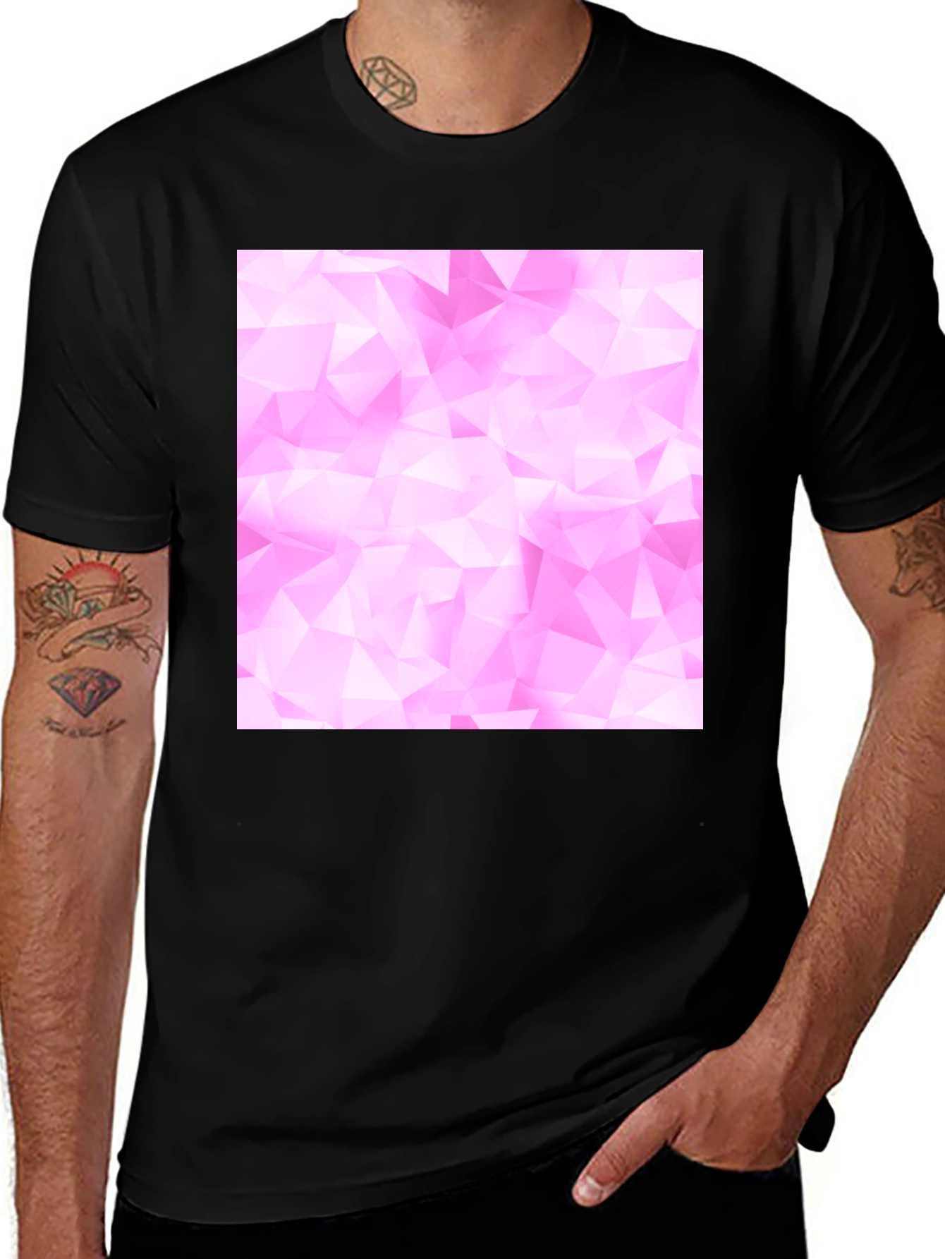 Geometric Pink Pattern Black T-Shirt