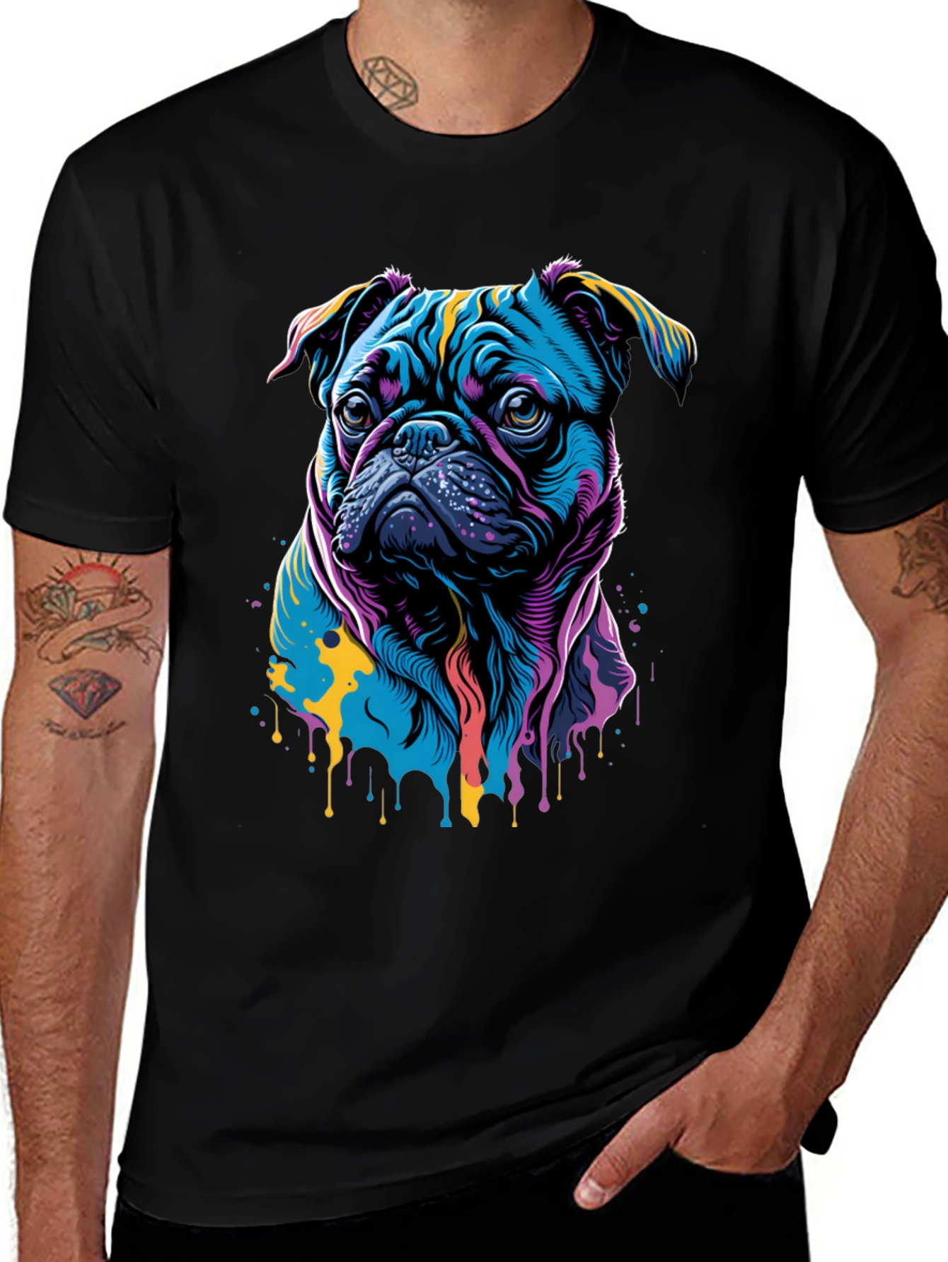 Vibrant Pug Graphic Tee - Unique Artistic Design